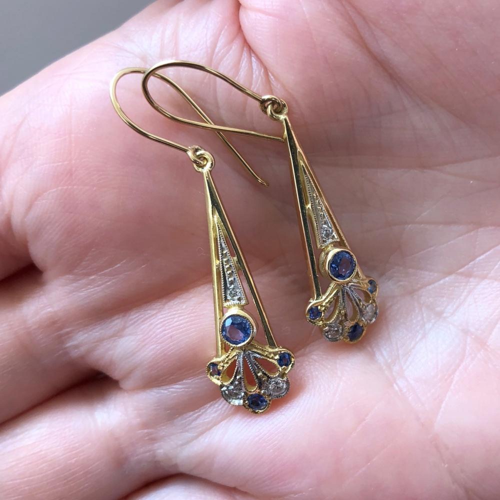 Sapphire Diamond Gold Pendant Earrings 3