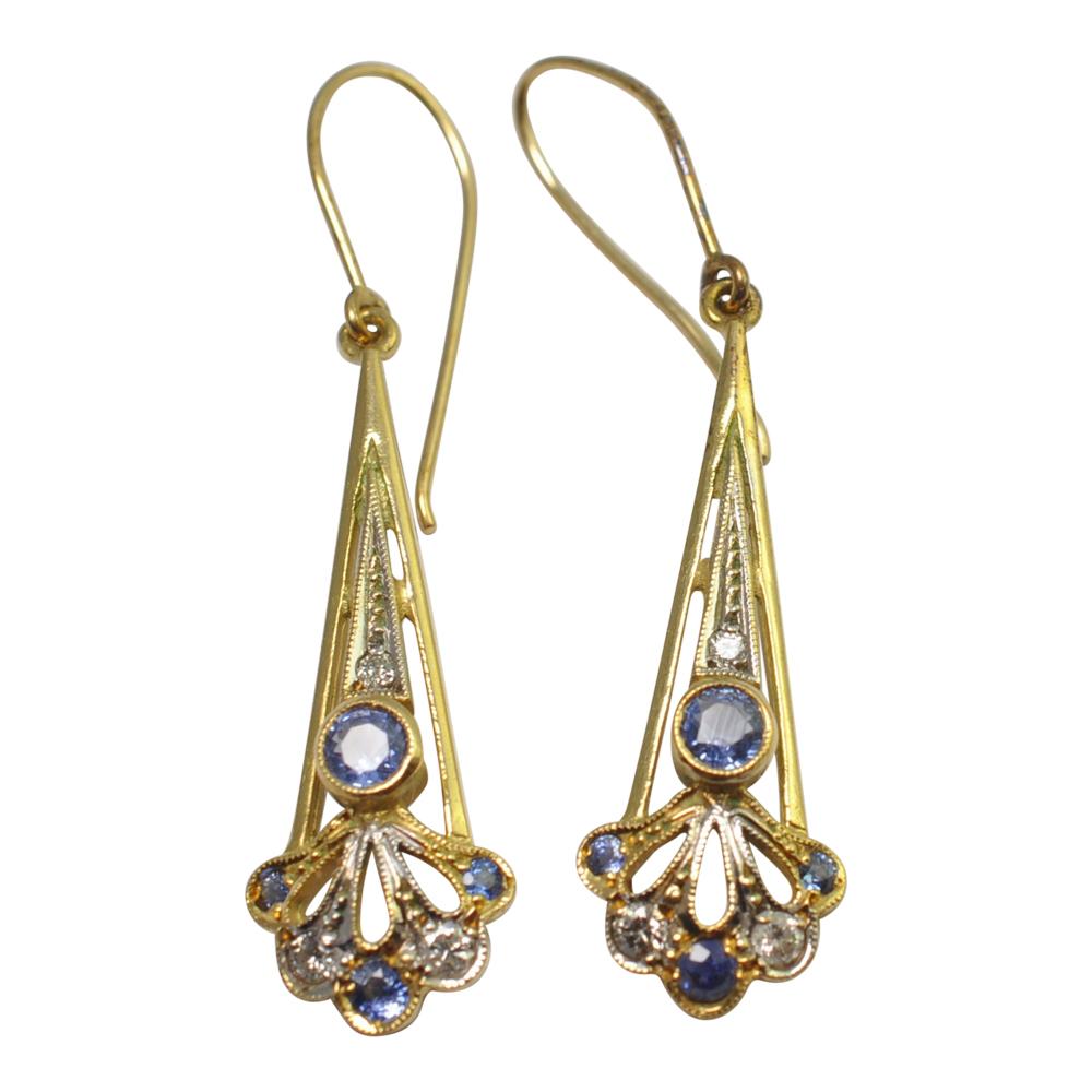 Sapphire Diamond Gold Pendant Earrings