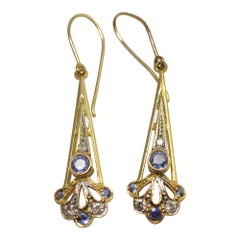 Sapphire Diamond Gold Pendant Earrings