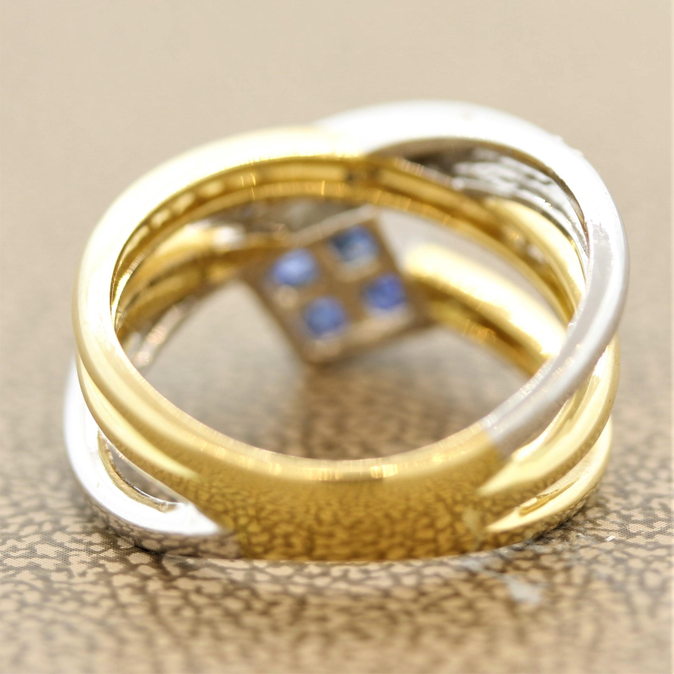 Crossover-Ring mit Saphir und Diamant in Gold und Platin im Zustand „Neu“ im Angebot in Beverly Hills, CA