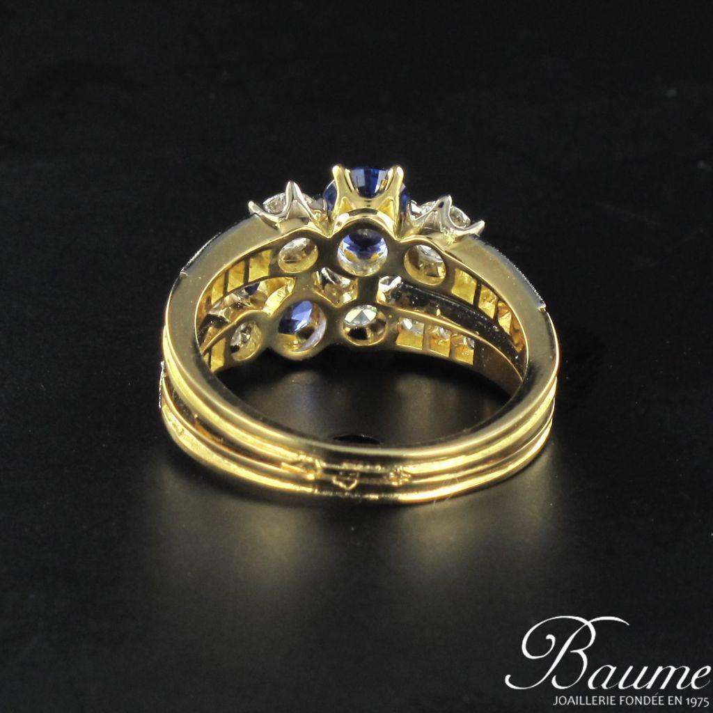 Sapphire Diamond Gold Platinum Lovers Toi et Moi Ring 4