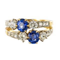 Sapphire Diamond Gold Platinum Lovers Toi et Moi Ring