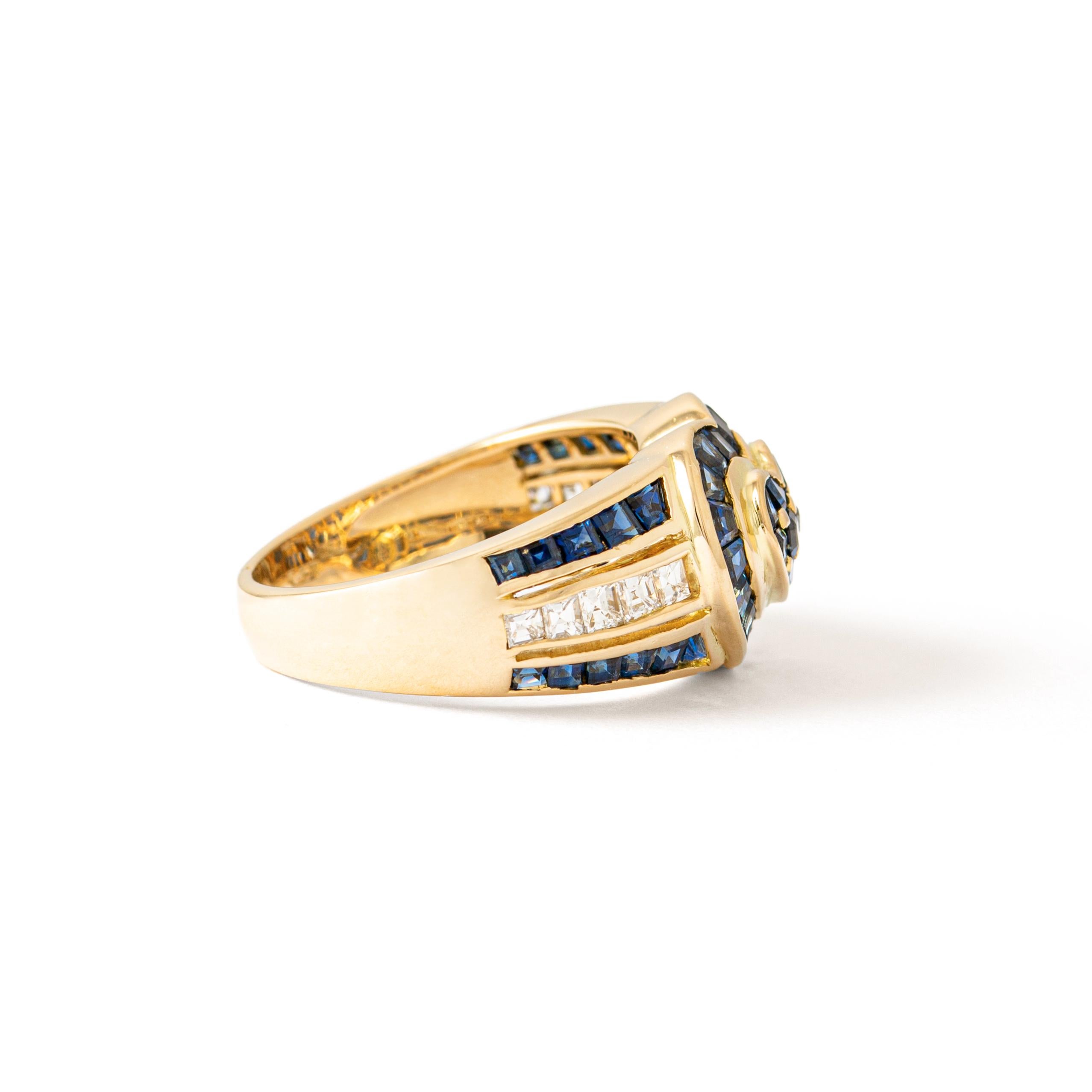 Contemporary Sapphire Diamond Gold Ring For Sale