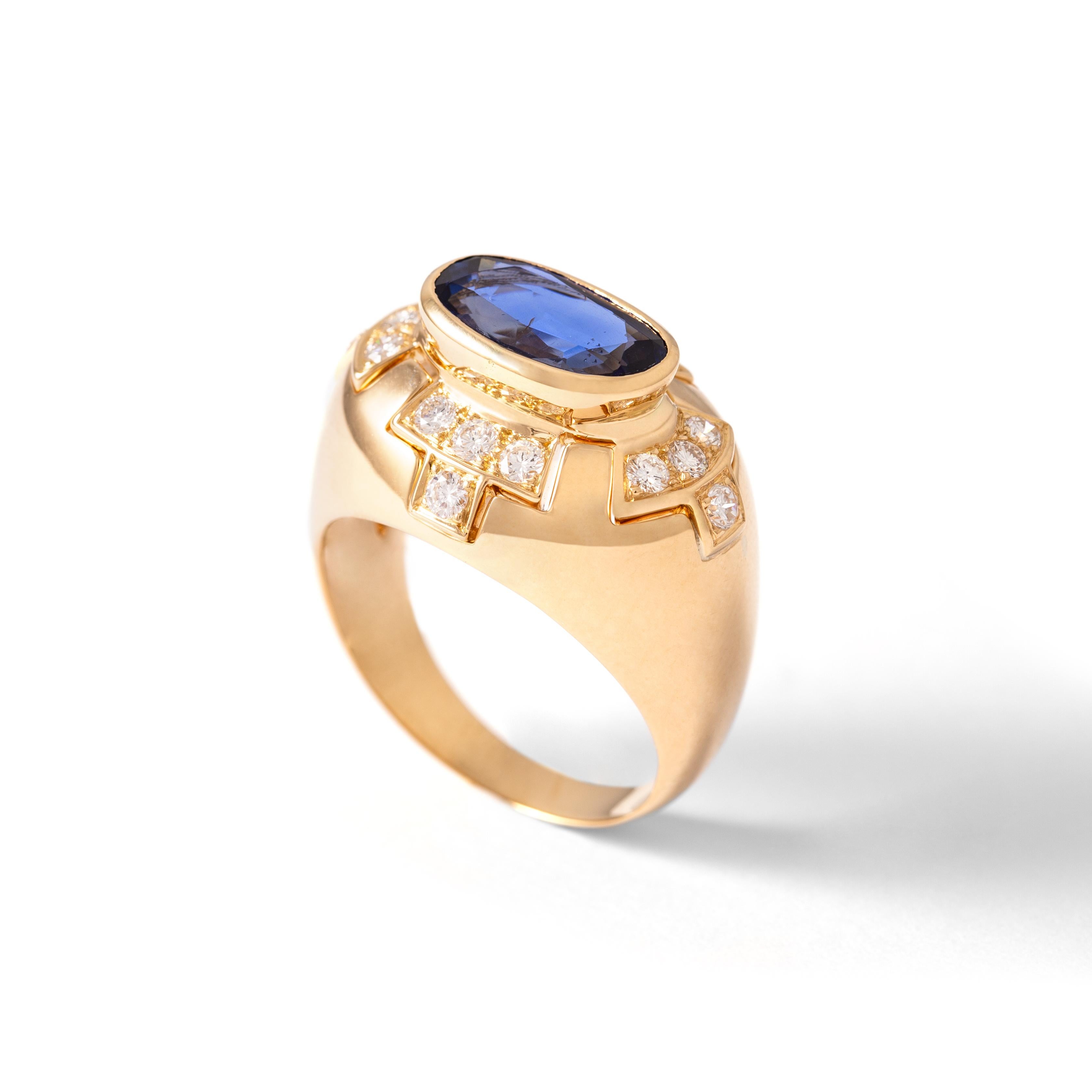 Women's Sapphire Diamond Gold Ring For Sale