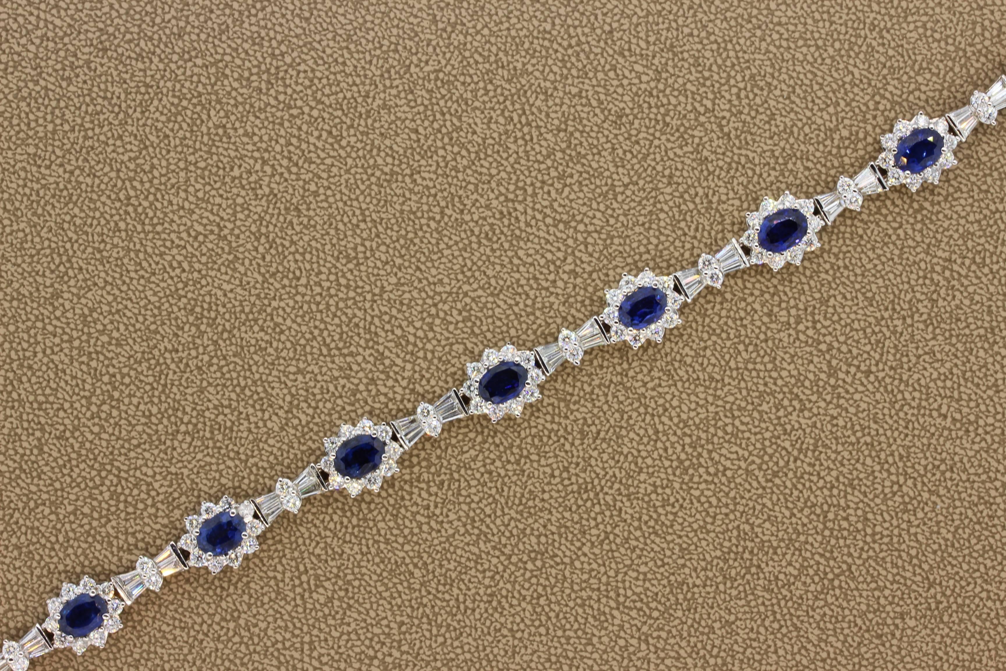 Sapphire Diamond Gold Tennis Bracelet In New Condition In Beverly Hills, CA