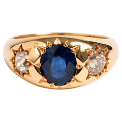 Sapphire & Diamond Gypsy Ring, 18 Carat Yellow Gold