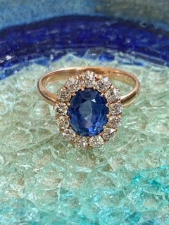Sapphire Diamond Halo 14 Karat Rose Gold Fashion Ring - Size 7 1/2