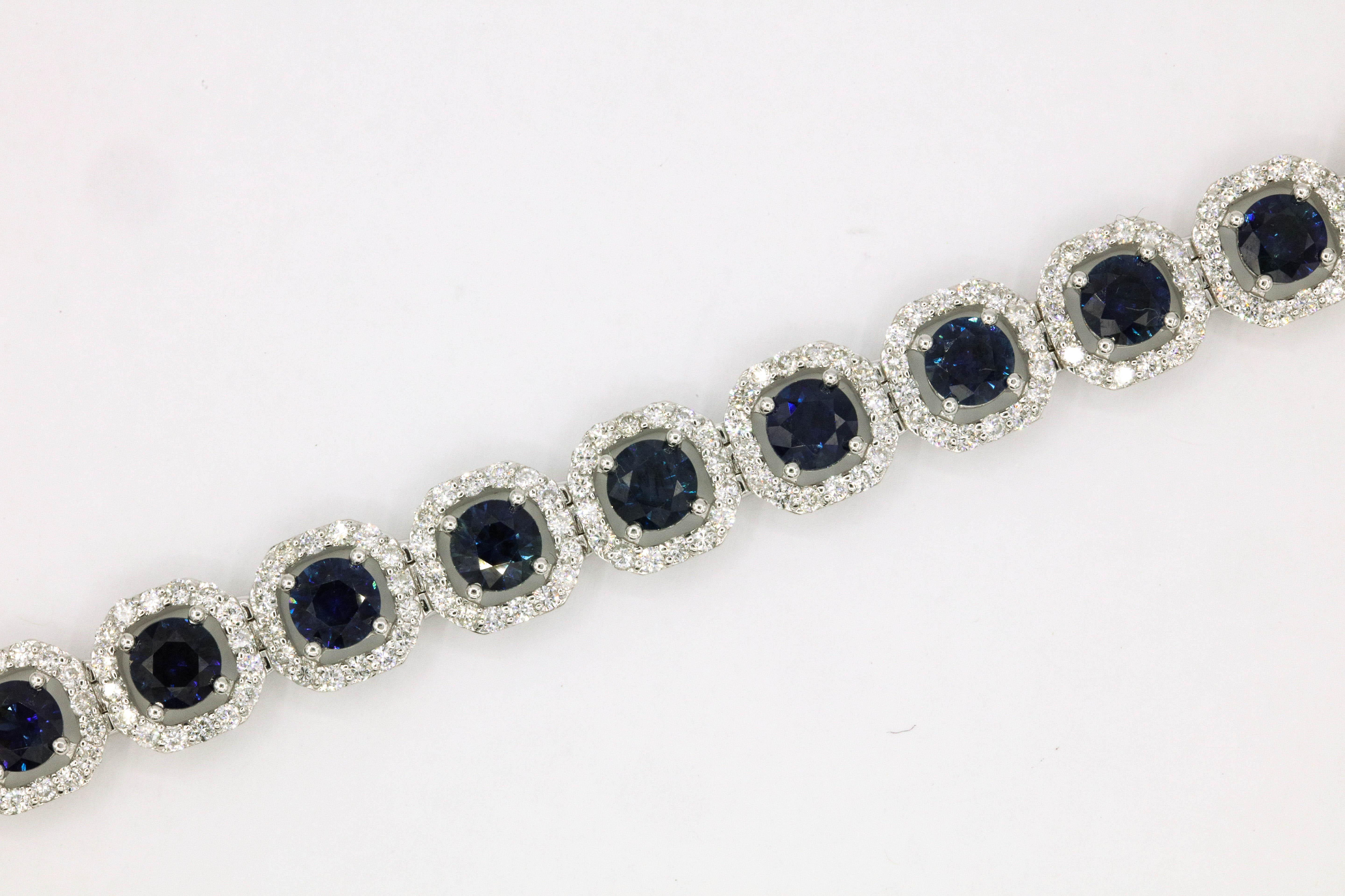 Sapphire Diamond Halo Bracelet 13.92 Carats 18 Karat White Gold 1