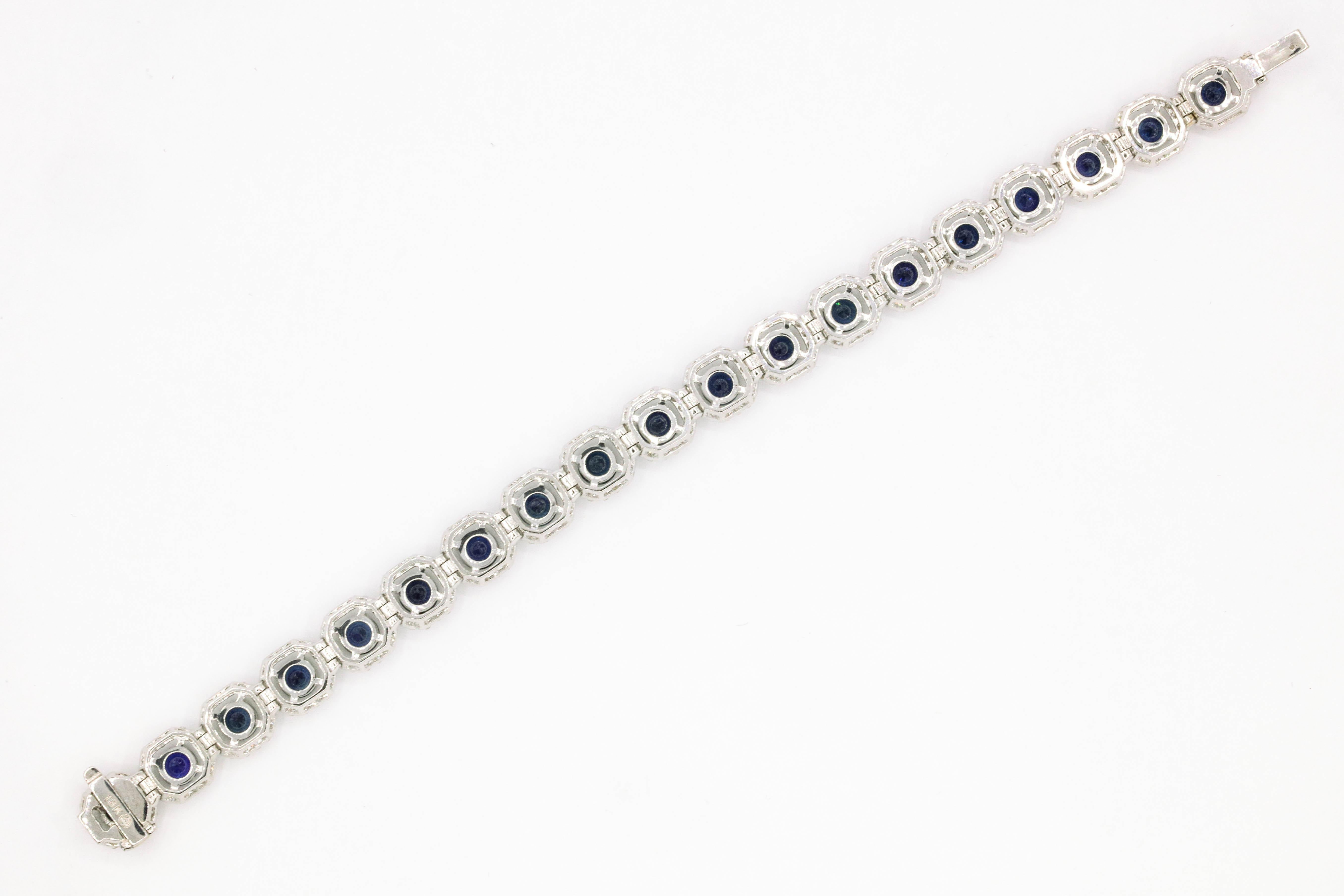 Sapphire Diamond Halo Bracelet 13.92 Carats 18 Karat White Gold 2