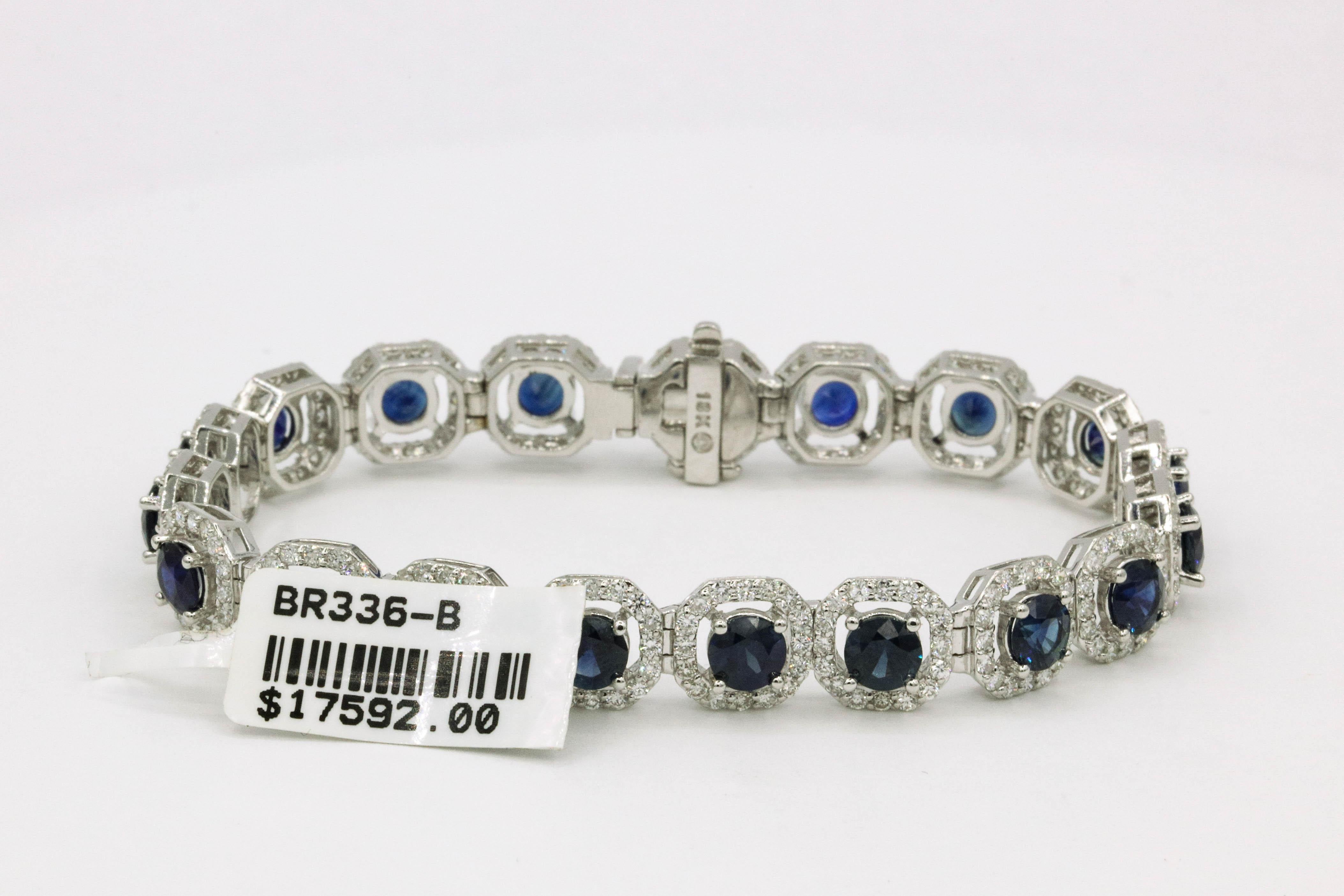 Sapphire Diamond Halo Bracelet 13.92 Carats 18 Karat White Gold 3