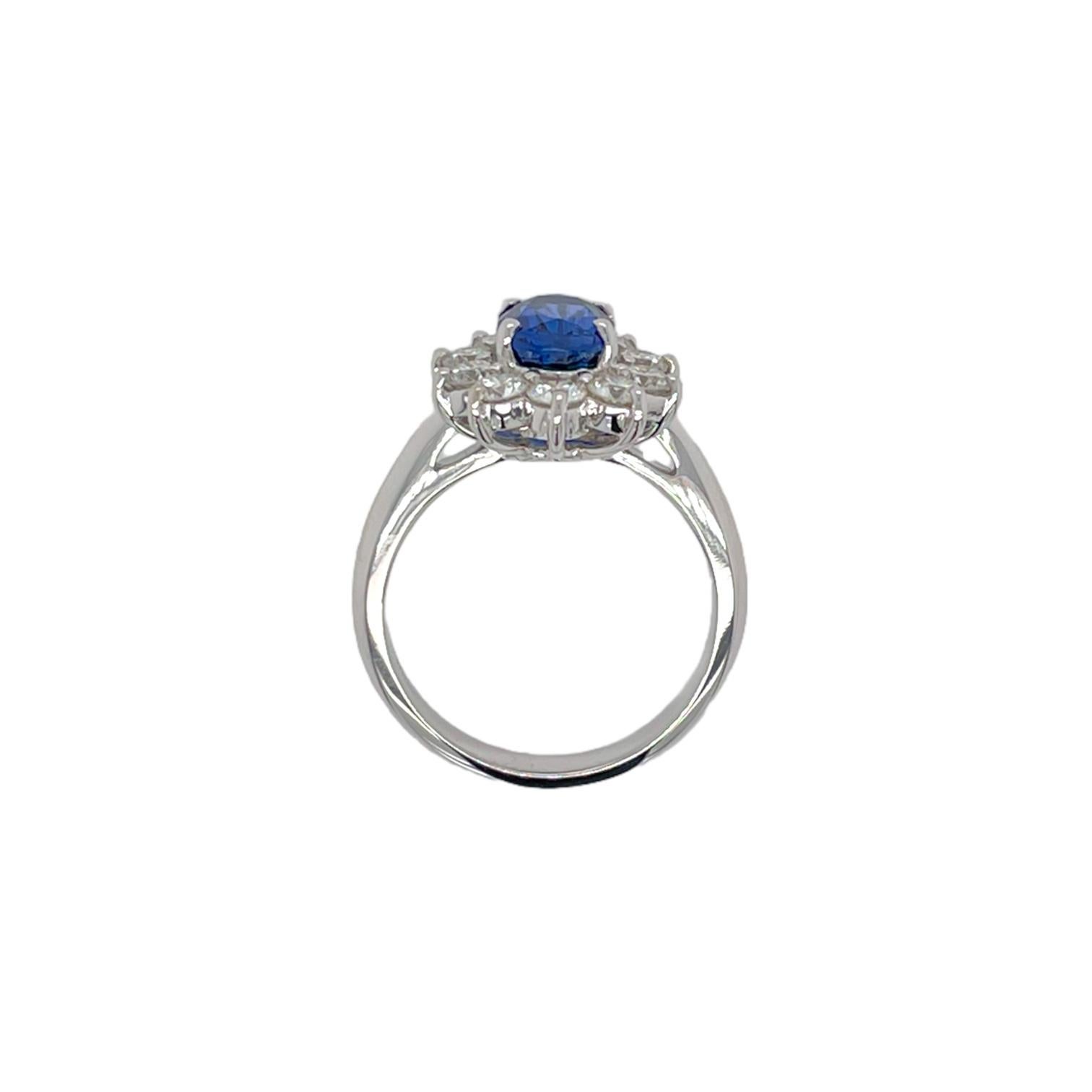 Modern GIA Certified Sapphire & Diamond Halo Cluster Ring in 18K White Gold