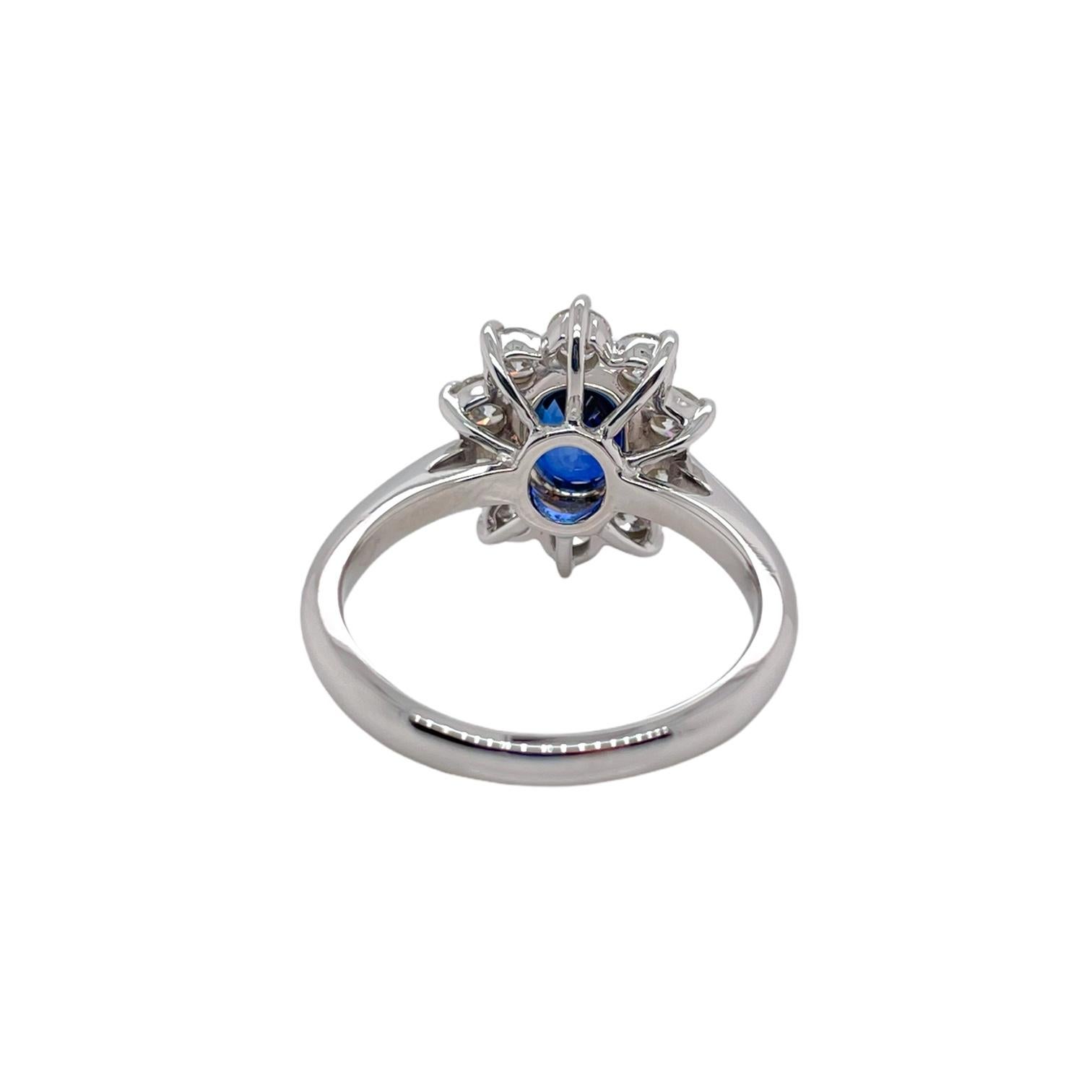 Oval Cut GIA Certified Sapphire & Diamond Halo Cluster Ring in 18K White Gold