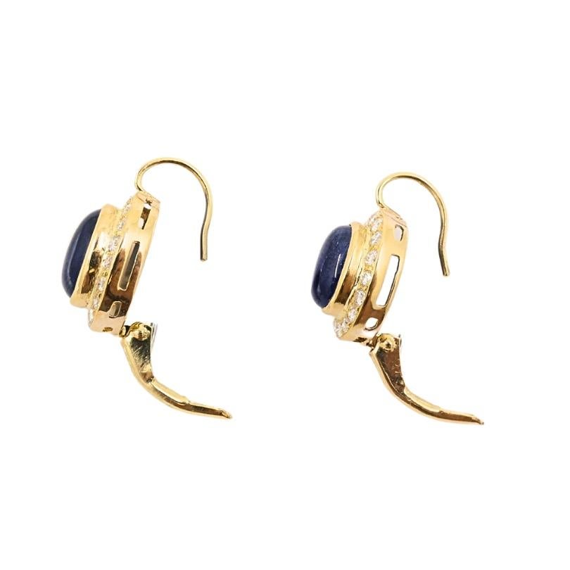 Sapphire Diamond Halo Earrings 14k Gold In Excellent Condition For Sale In Beverly Hills, CA