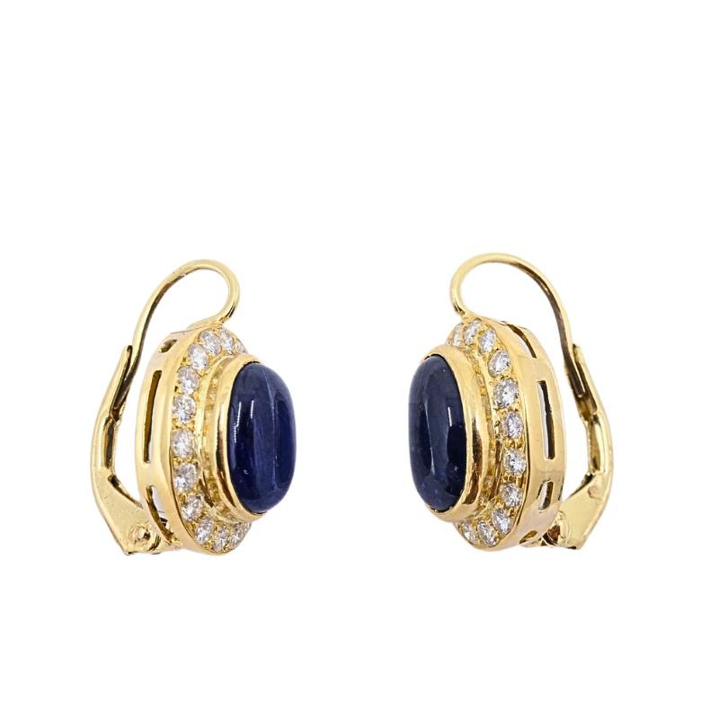Sapphire Diamond Halo Earrings 14k Gold For Sale 1