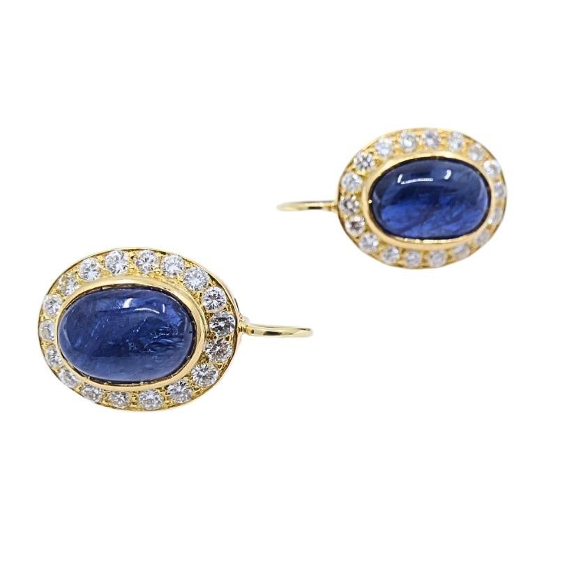 Sapphire Diamond Halo Earrings 14k Gold For Sale 2