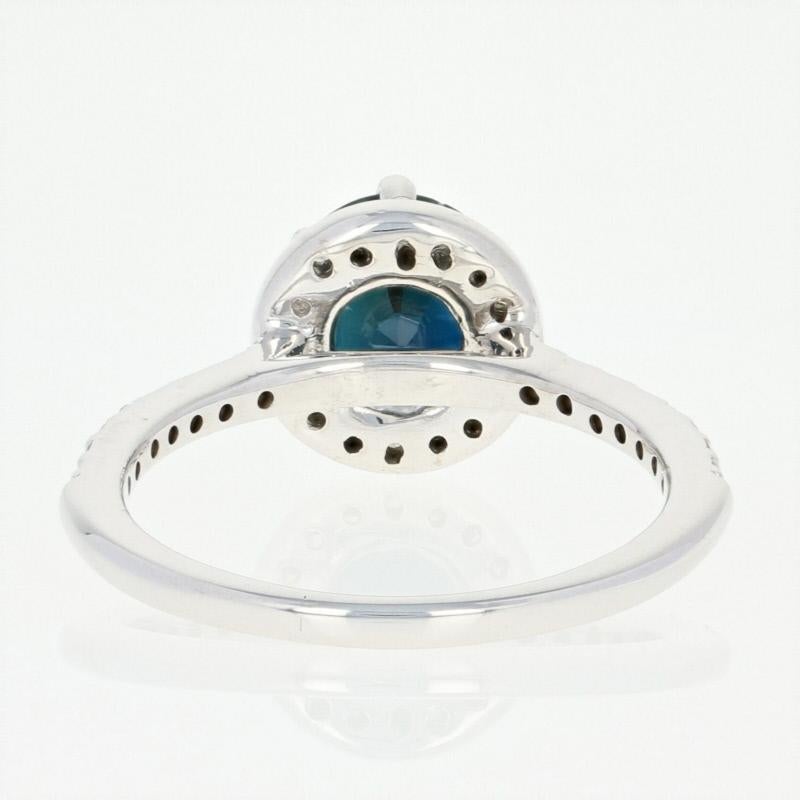 Women's Sapphire and Diamond Halo Engagement Ring, 14 Karat Gold Round Cut 2.50 Carat