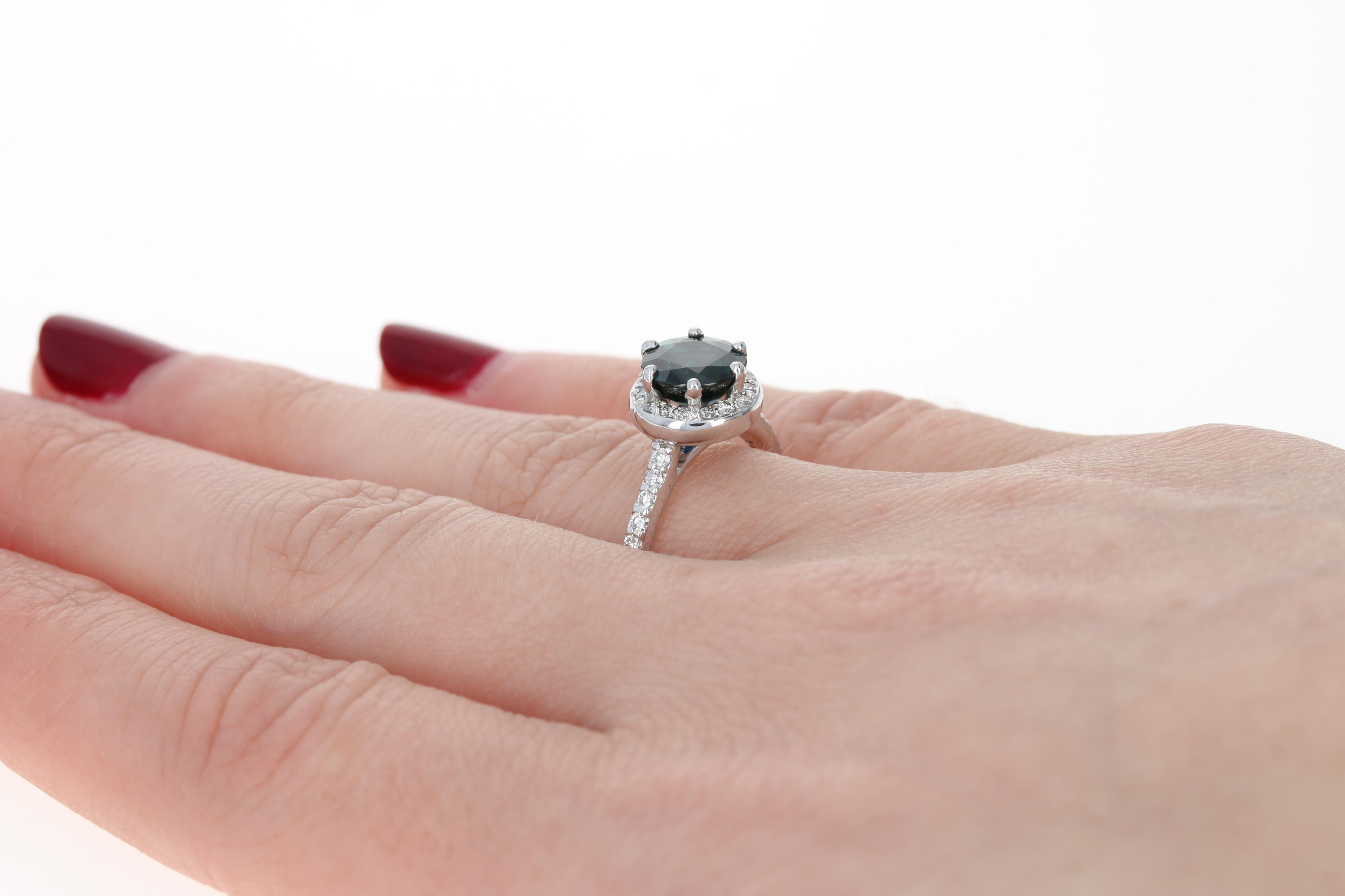 Sapphire and Diamond Halo Engagement Ring, 14 Karat Gold Round Cut 2.50 Carat 3