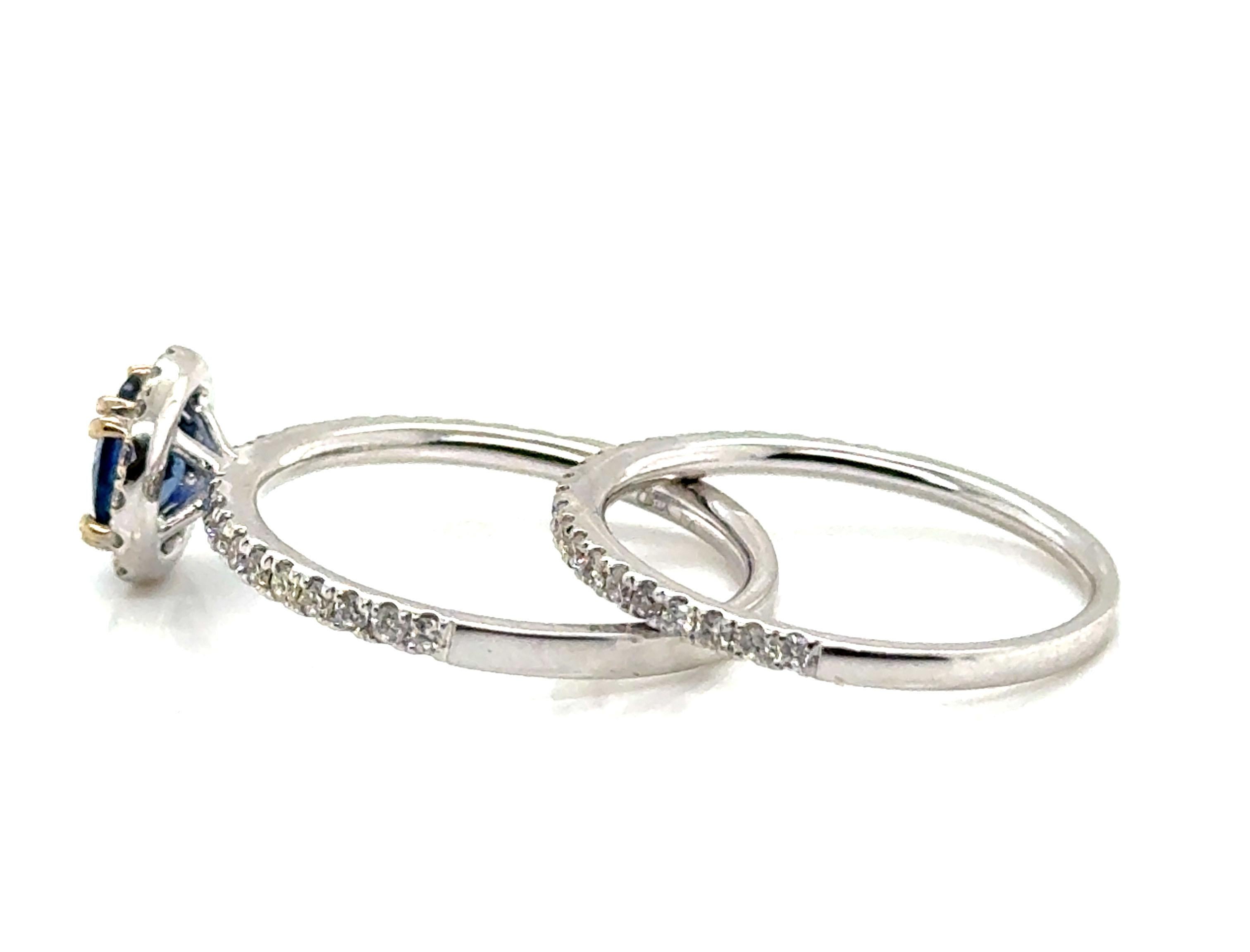 Donna Anello di fidanzamento con zaffiro e diamante a forma di aureola 1,52 carati 18K &New in vendita