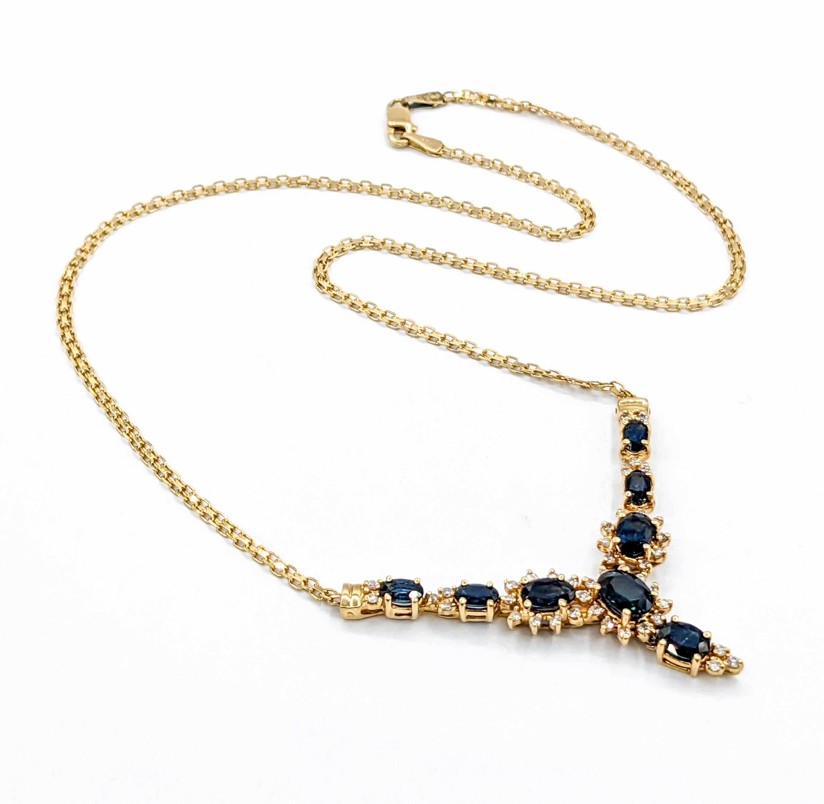 Women's Sapphire & Diamond Halo Necklace in Yellow Gold For Sale