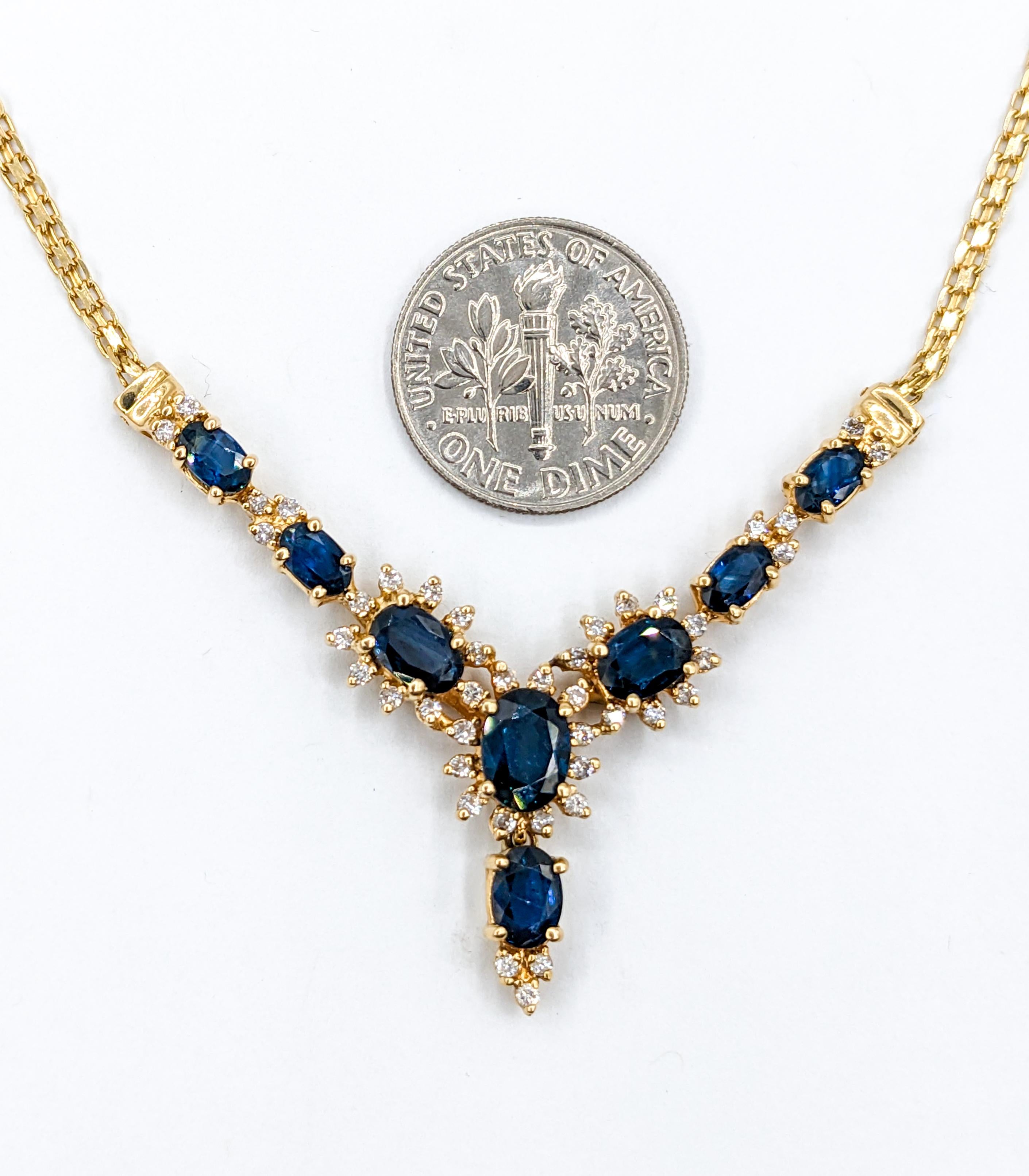 Sapphire & Diamond Halo Necklace in Yellow Gold For Sale 1