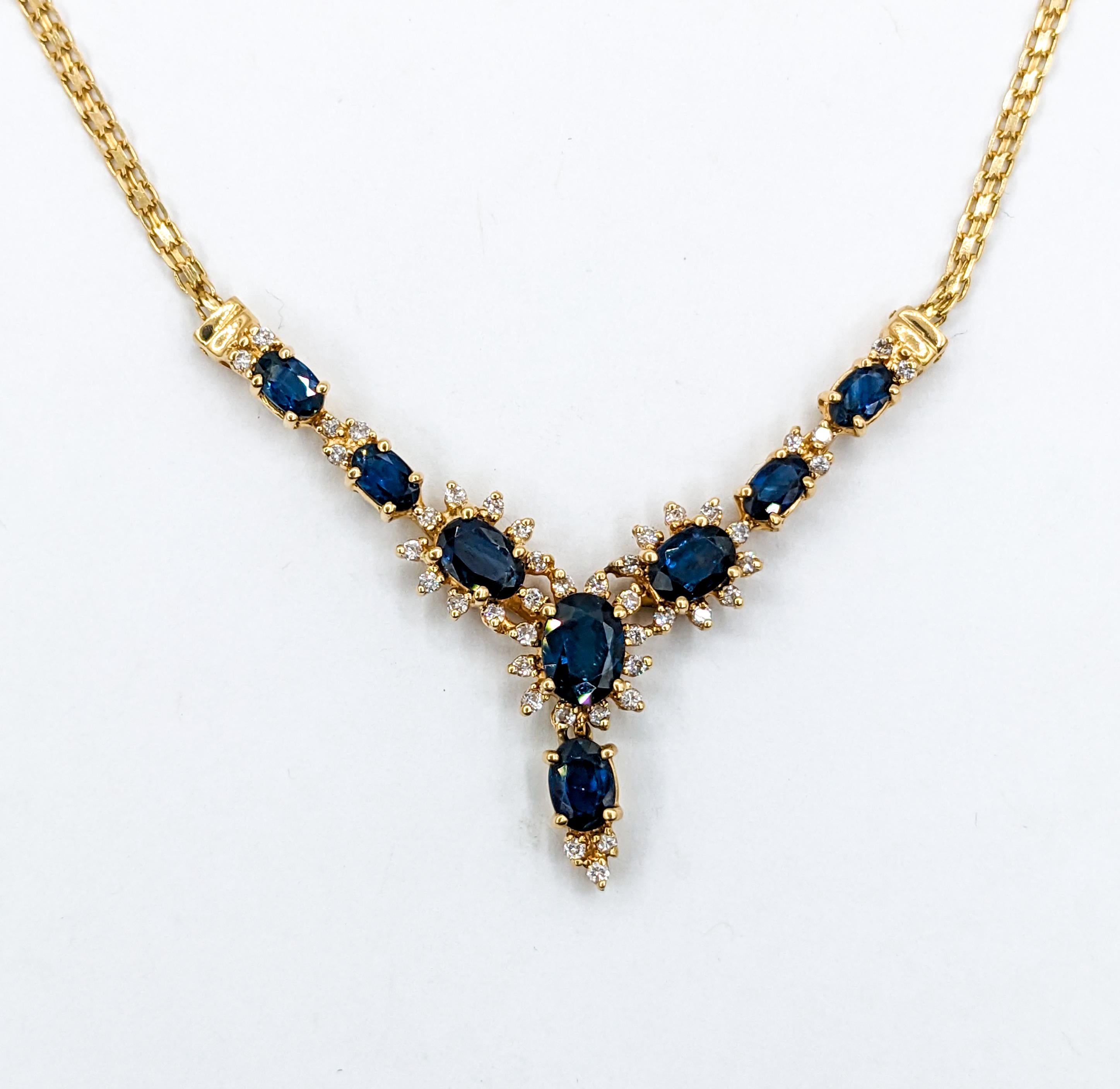 Sapphire & Diamond Halo Necklace in Yellow Gold For Sale 2