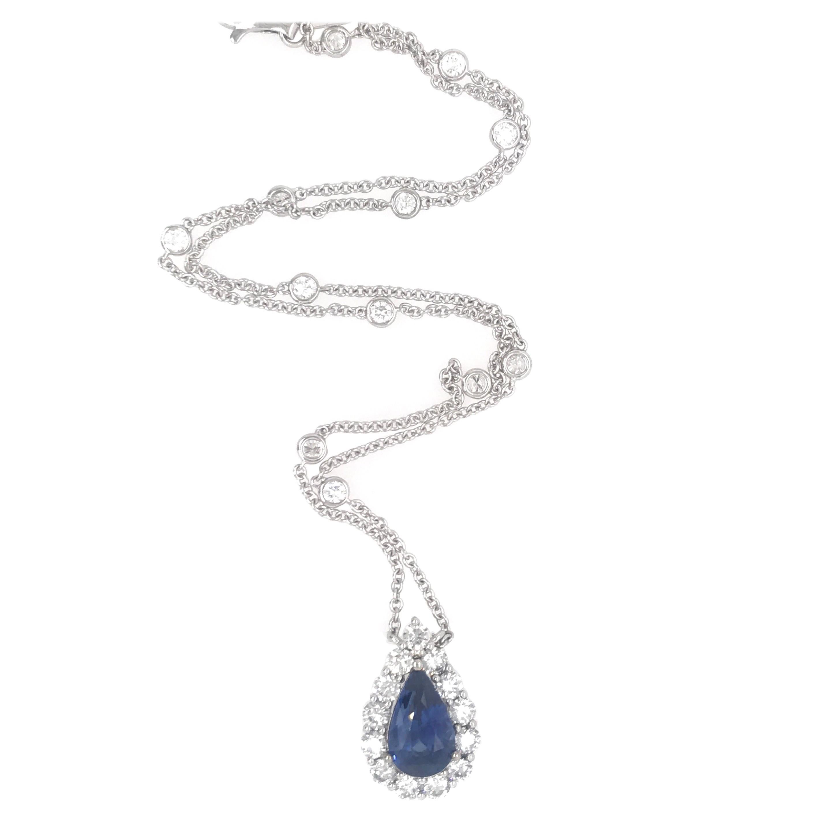 Sapphire Diamond Halo Pendant on Diamond by the Yard 6.11 Carat