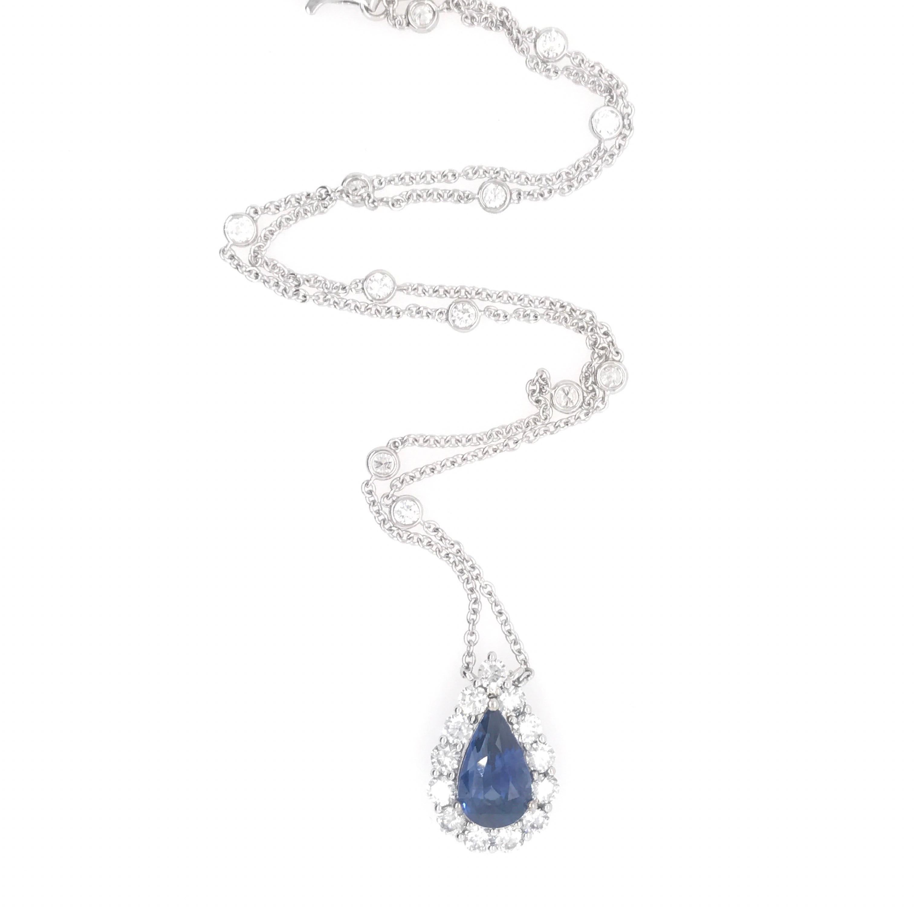 Contemporary Sapphire Diamond Halo Pendant on Diamond by the Yard 6.11 Carat