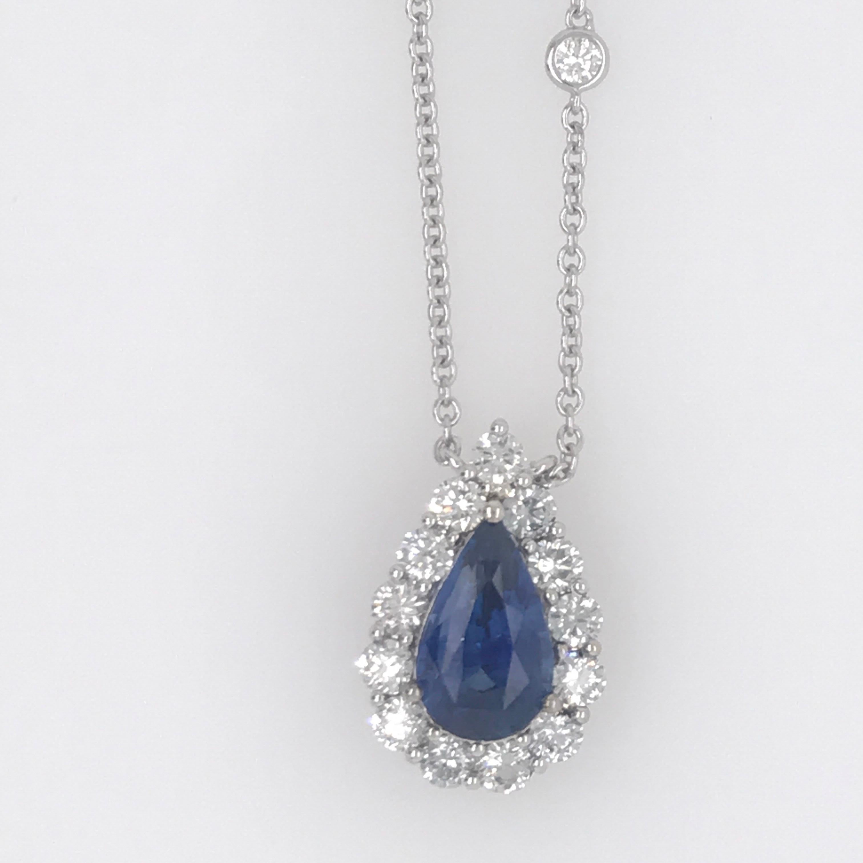 Women's Sapphire Diamond Halo Pendant on Diamond by the Yard 6.11 Carat