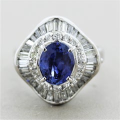 Sapphire Diamond Halo Platinum Ring