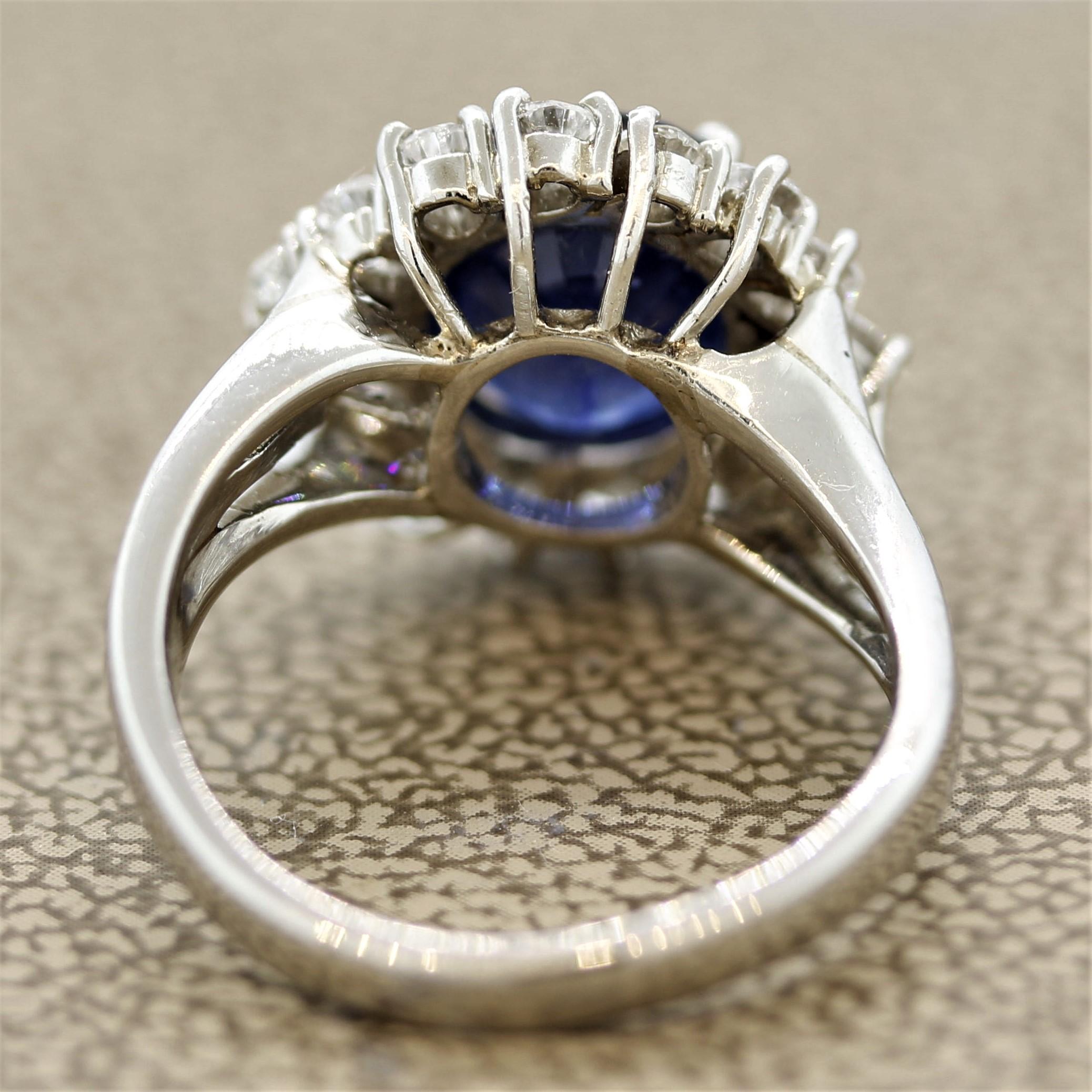 Sapphire Diamond Halo Platinum Ring In New Condition For Sale In Beverly Hills, CA