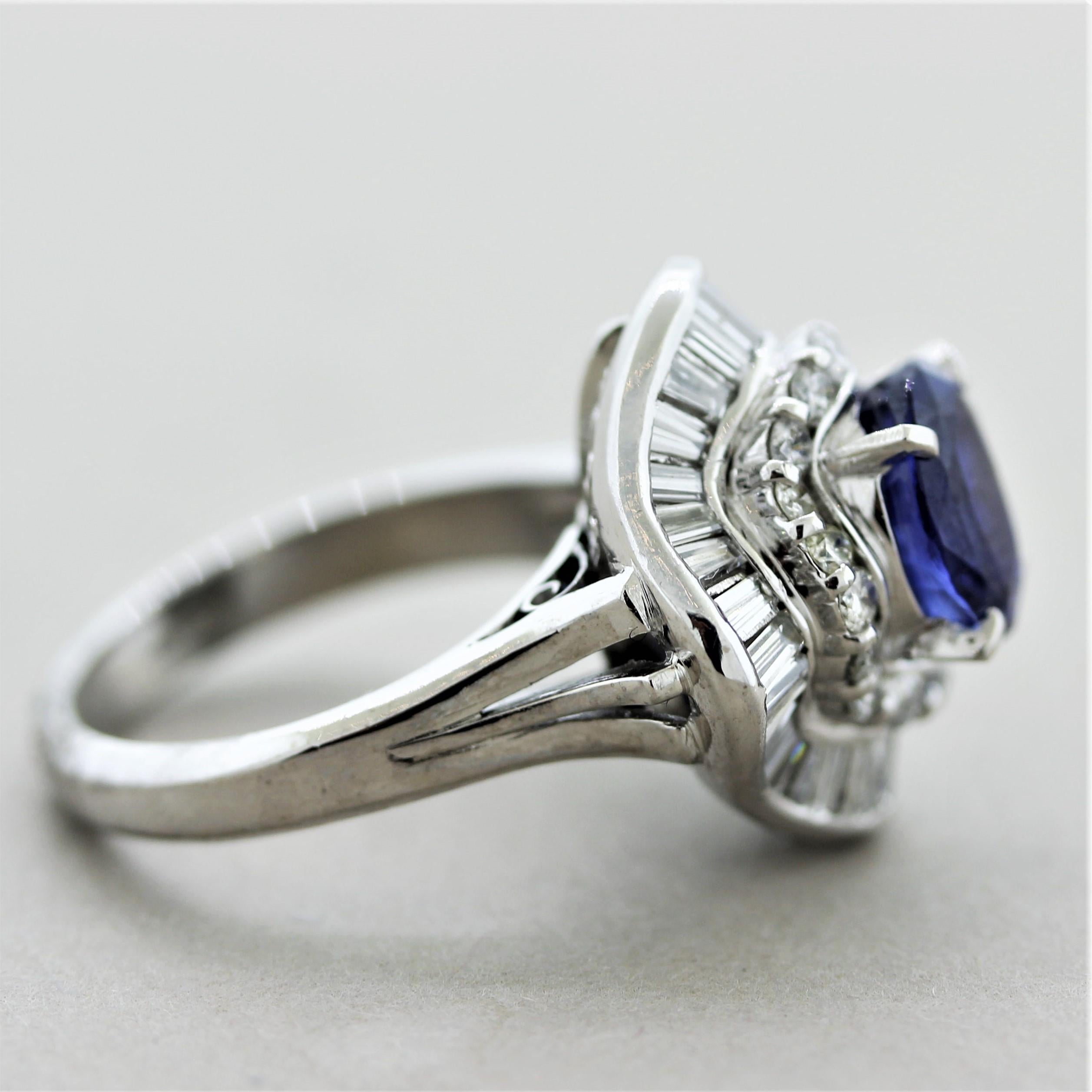 Women's Sapphire Diamond Halo Platinum Ring For Sale