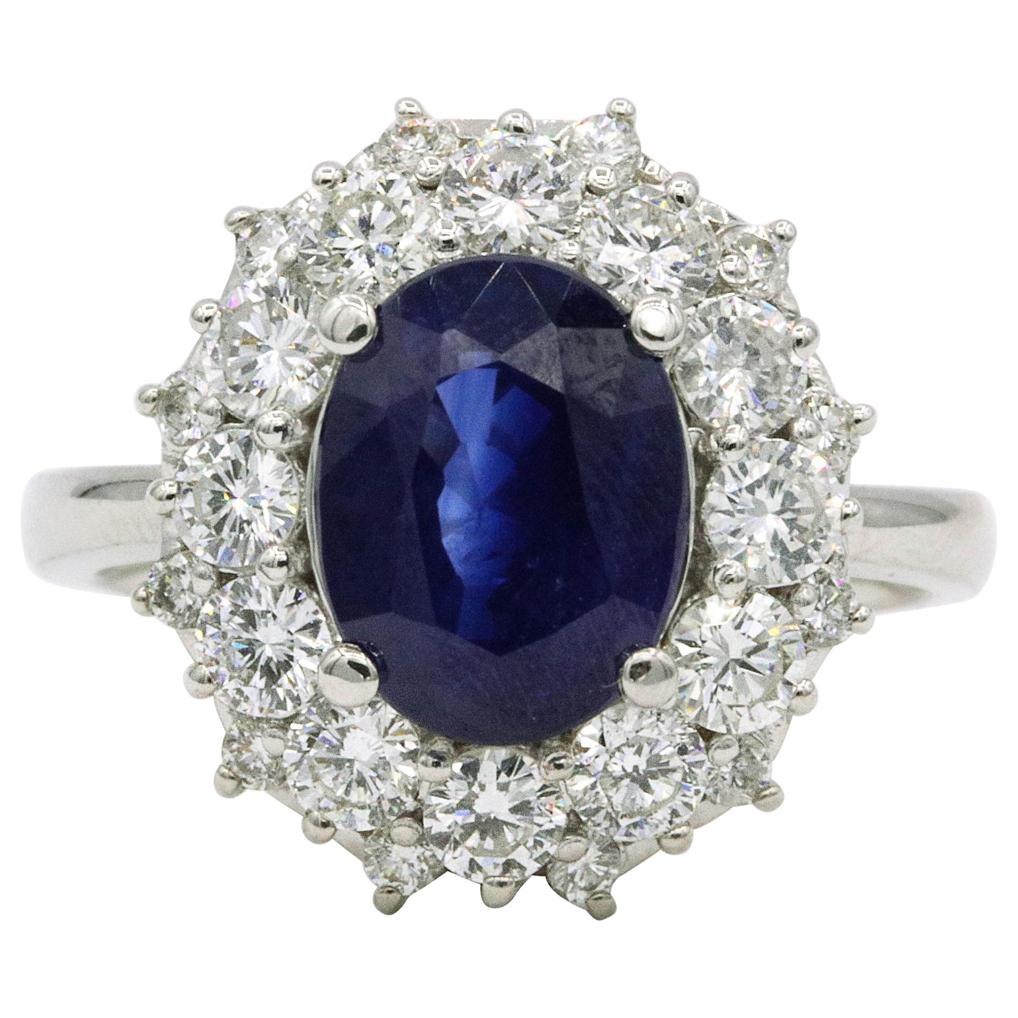 Sapphire Diamond Halo Ring 4.59 Carat 18 Karat White Gold