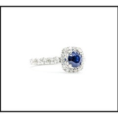 Sapphire & Diamond Halo Ring in 14k White Gold