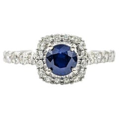 Sapphire & Diamond Halo Ring in 14k White Gold