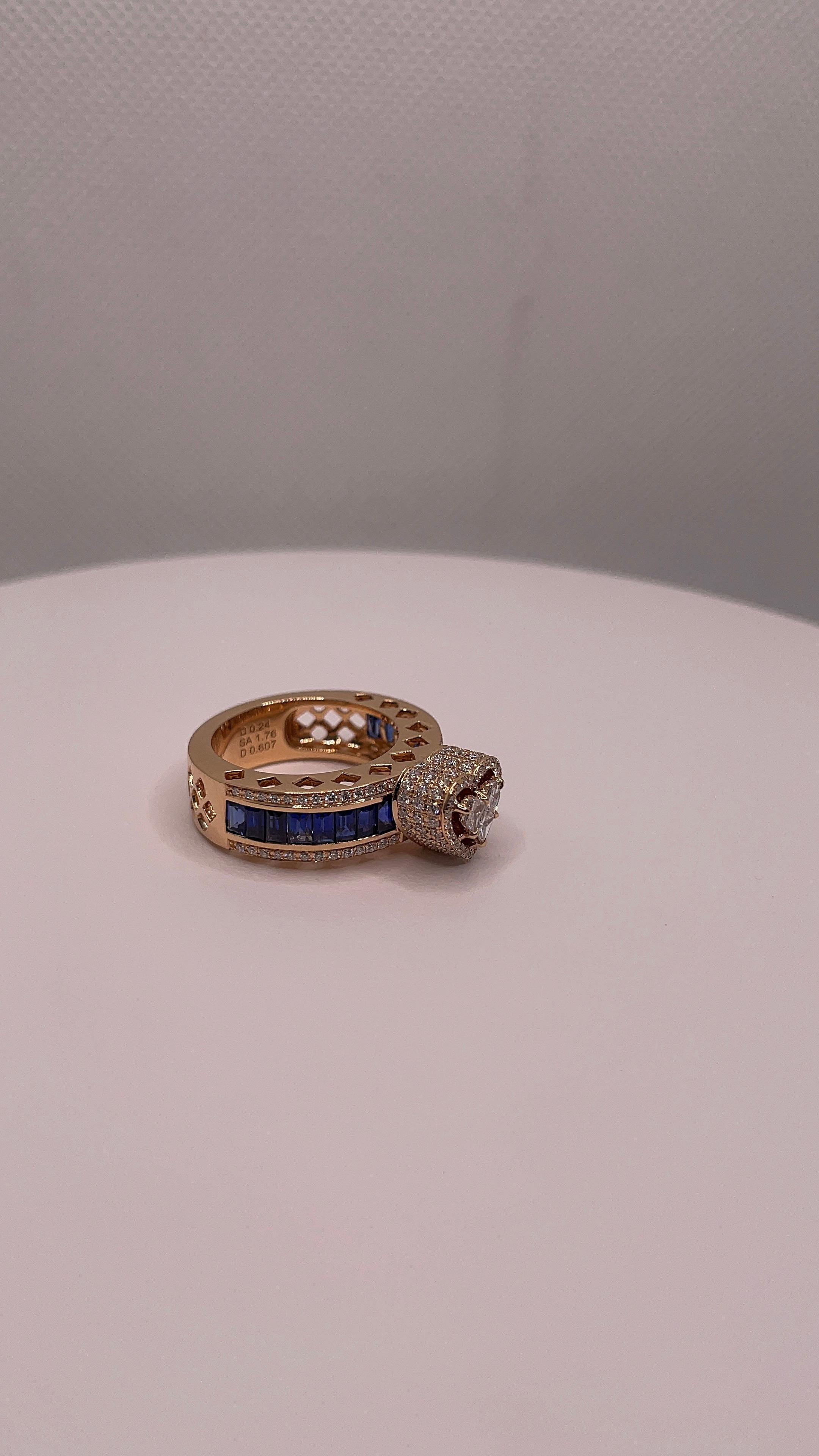 Anello con cuore di zaffiro e diamante in vendita 6