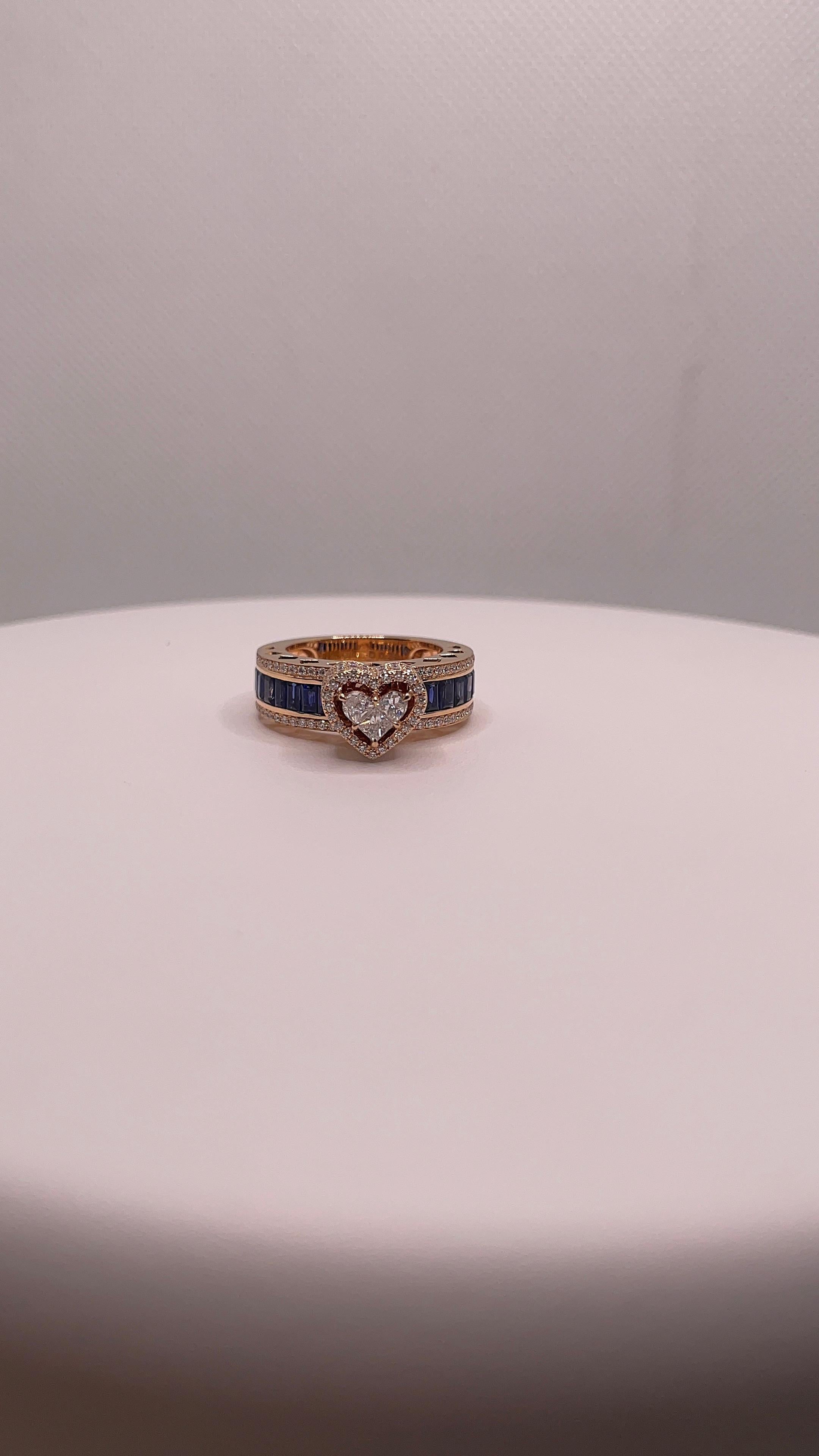 Anello con cuore di zaffiro e diamante in vendita 11