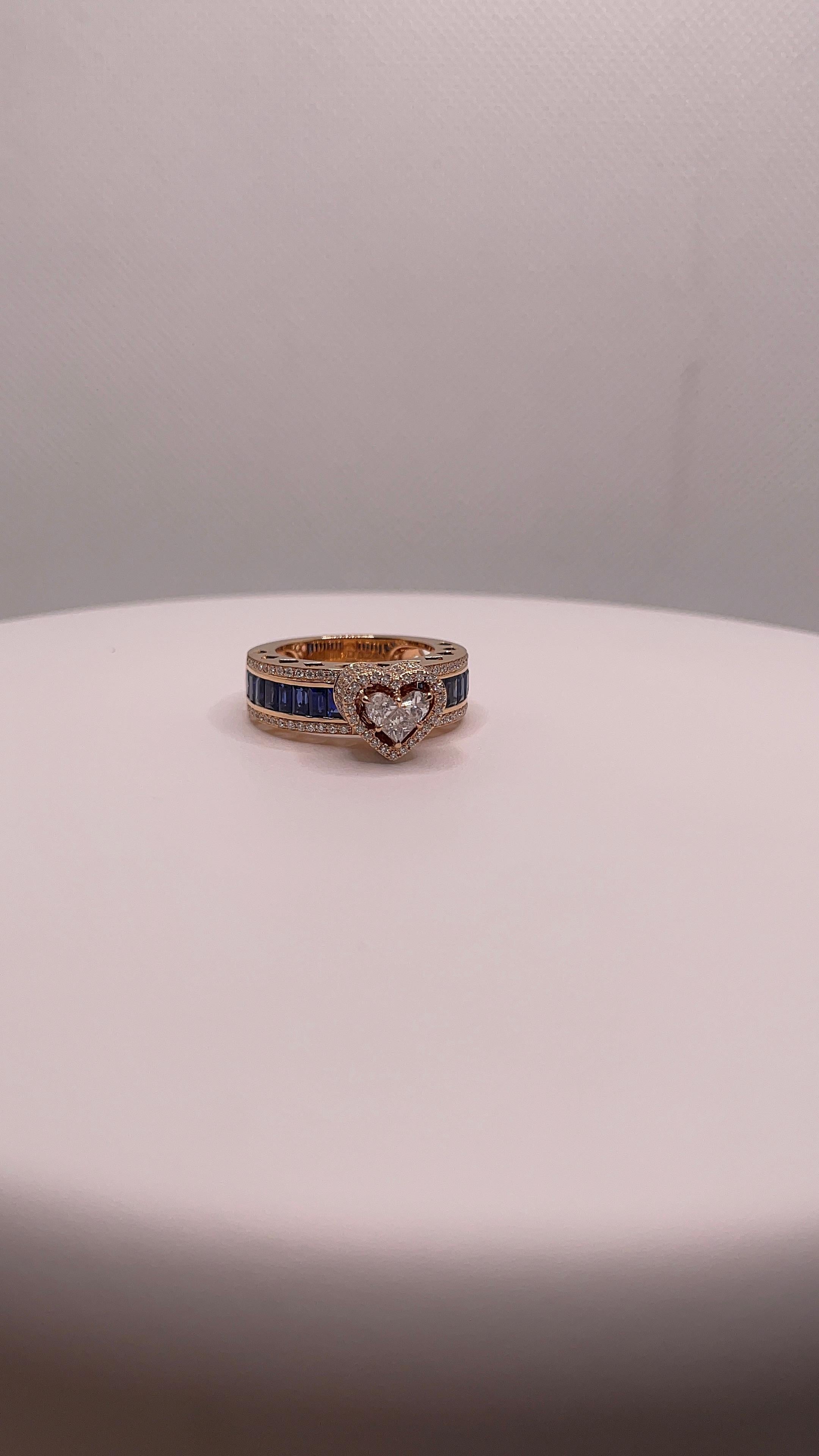 Anello con cuore di zaffiro e diamante in vendita 12