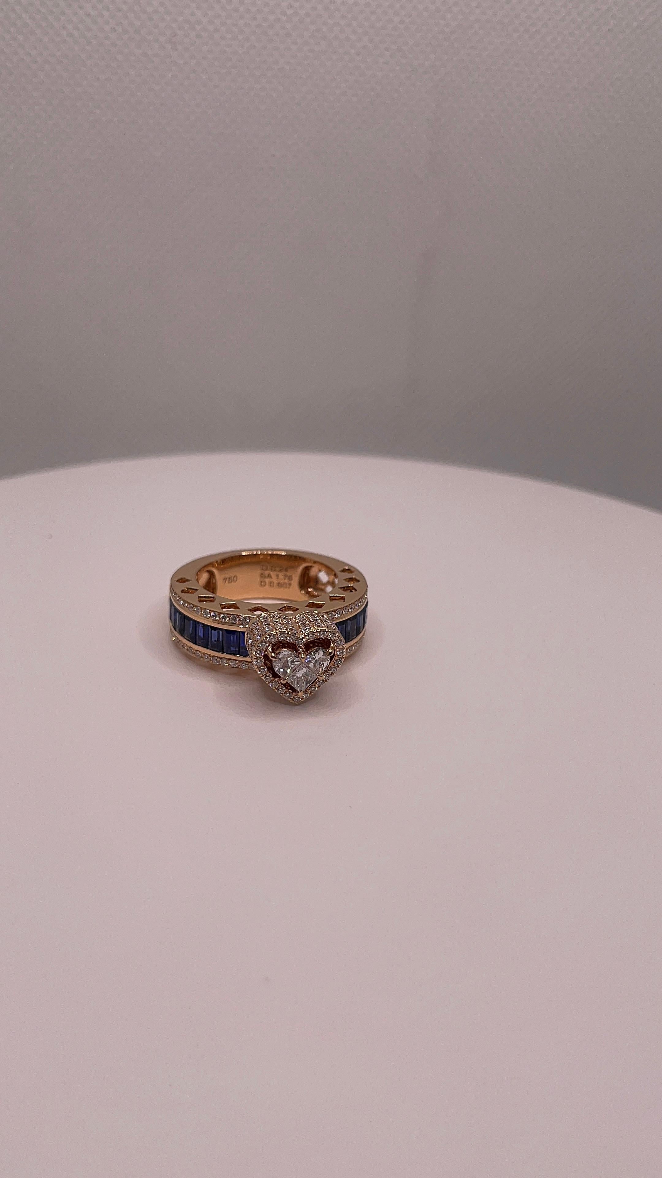 Donna Anello con cuore di zaffiro e diamante in vendita