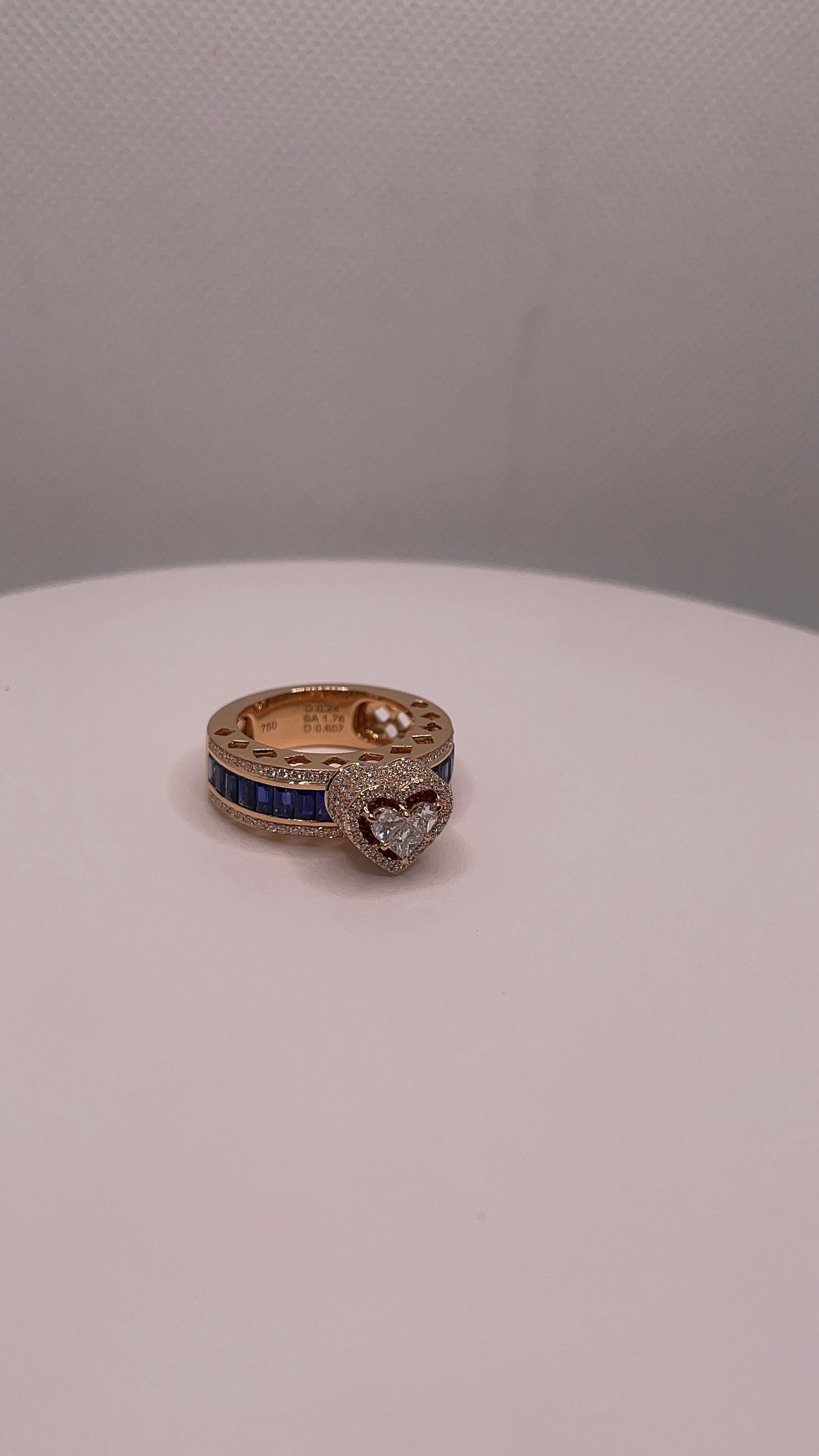 Anello con cuore di zaffiro e diamante in vendita 1