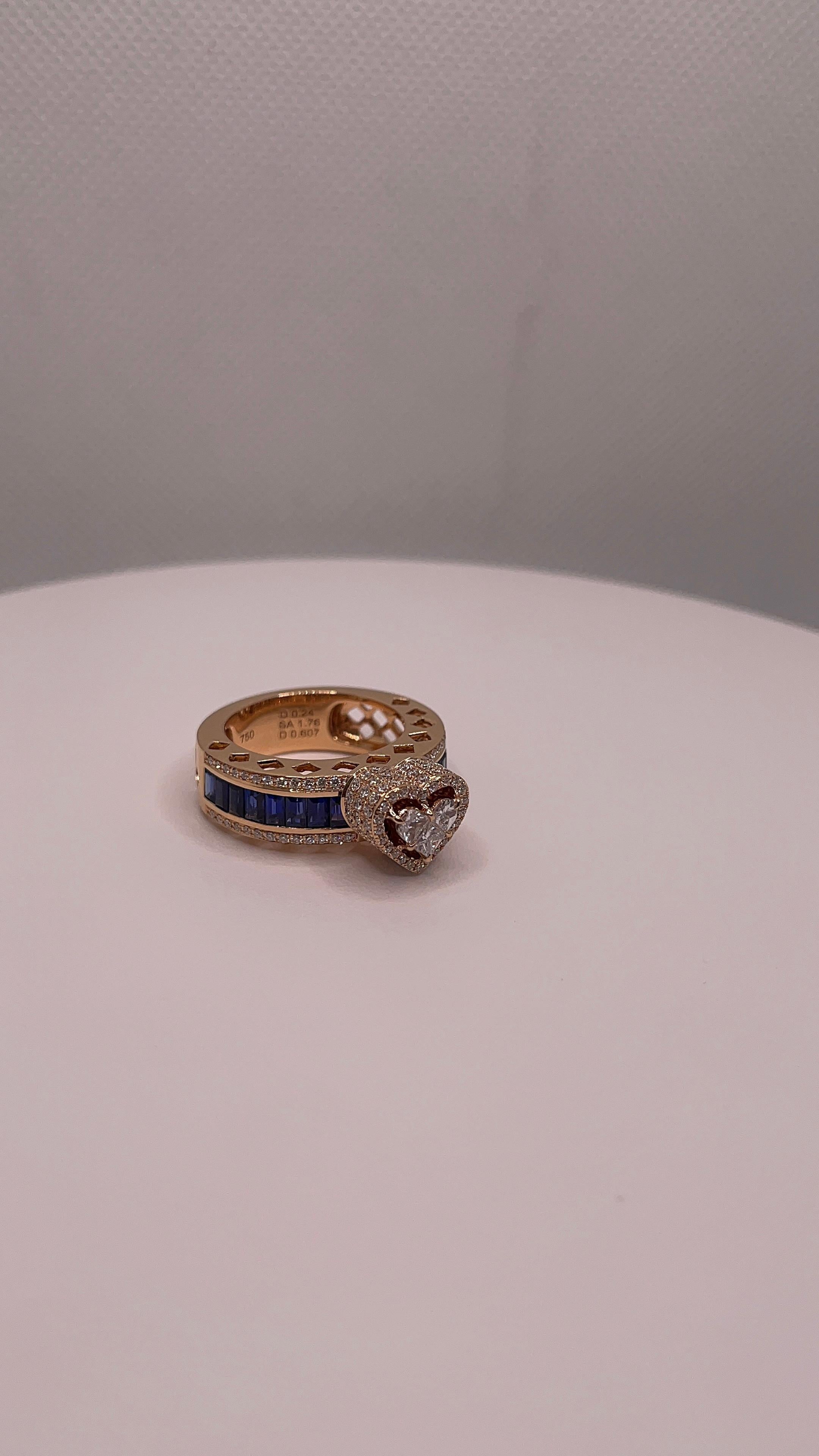 Anello con cuore di zaffiro e diamante in vendita 2