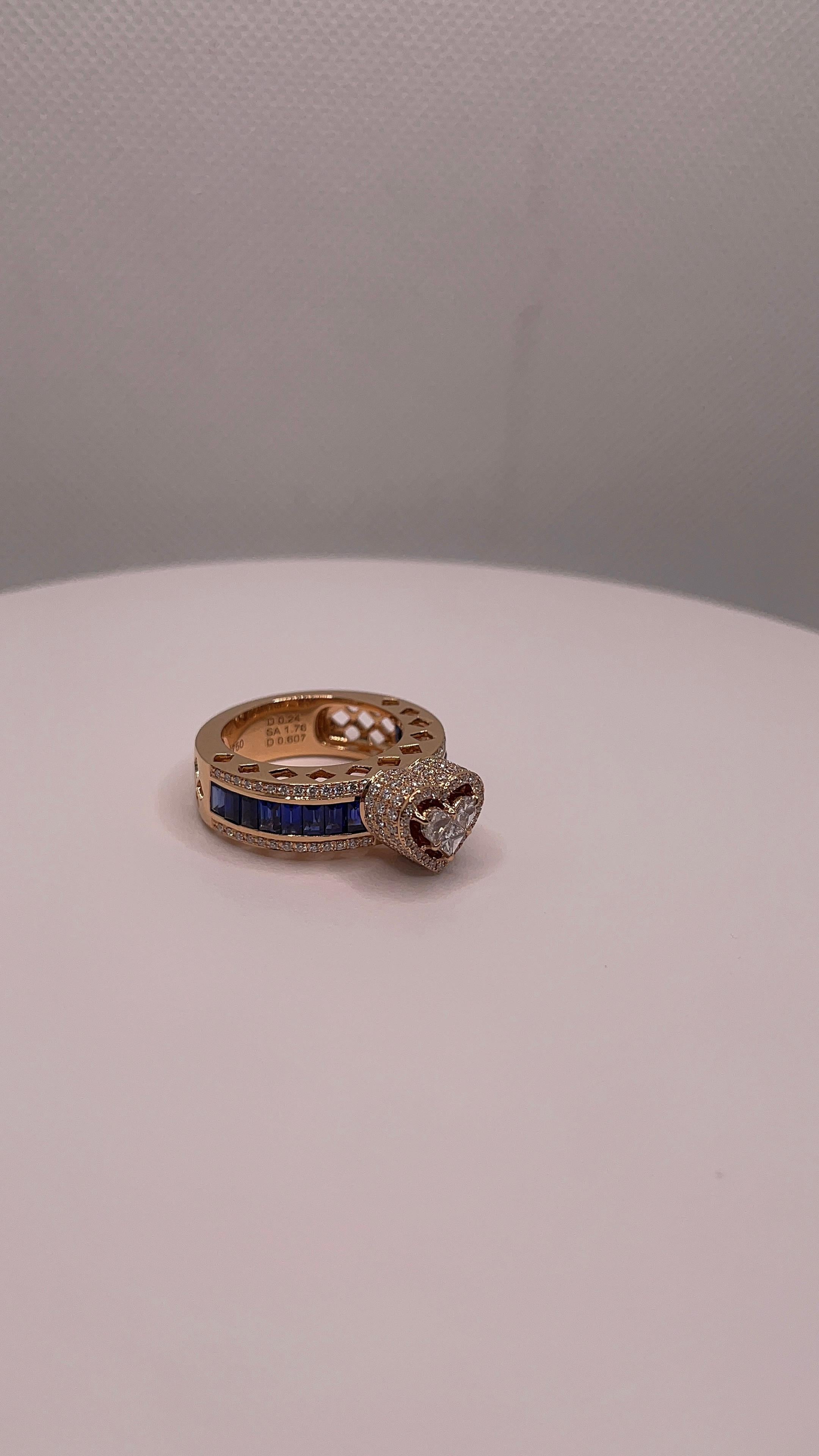 Anello con cuore di zaffiro e diamante in vendita 3