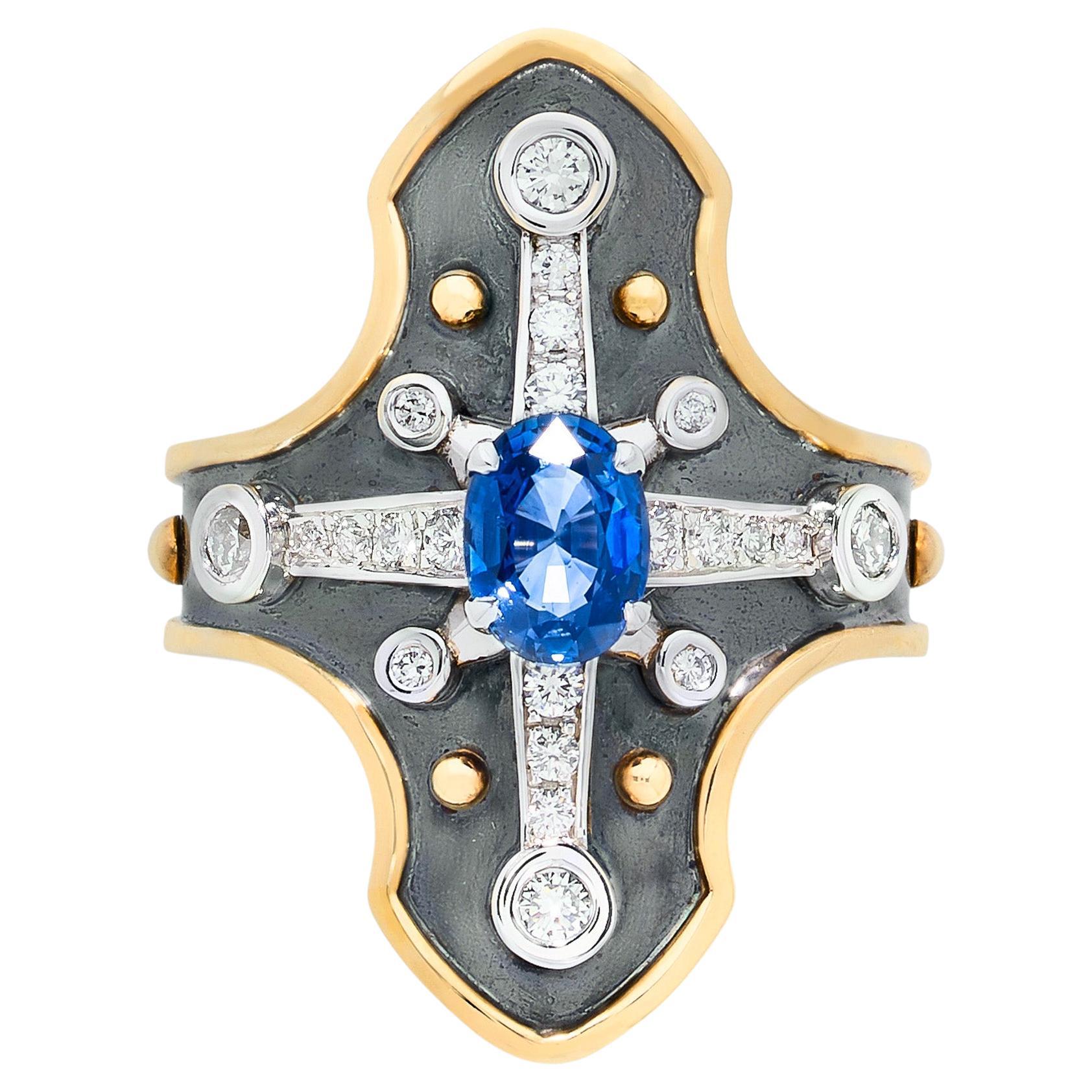 Saphir- und Diamant- Heaume-Ring  18 Karat Gold von Elie Top