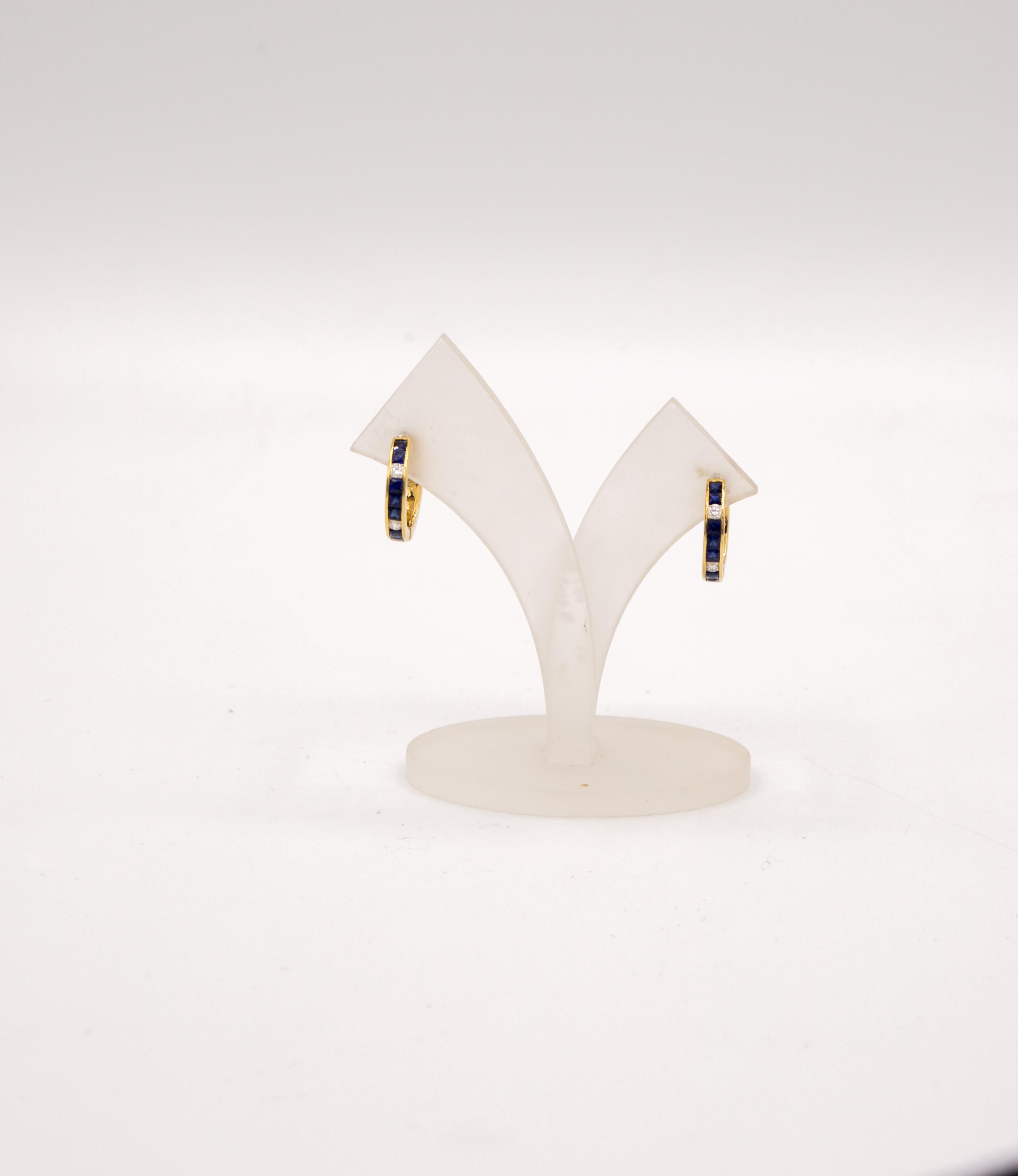 sapphire diamond hoop earrings 18 k gold In New Condition For Sale In Bad Kissingen, DE