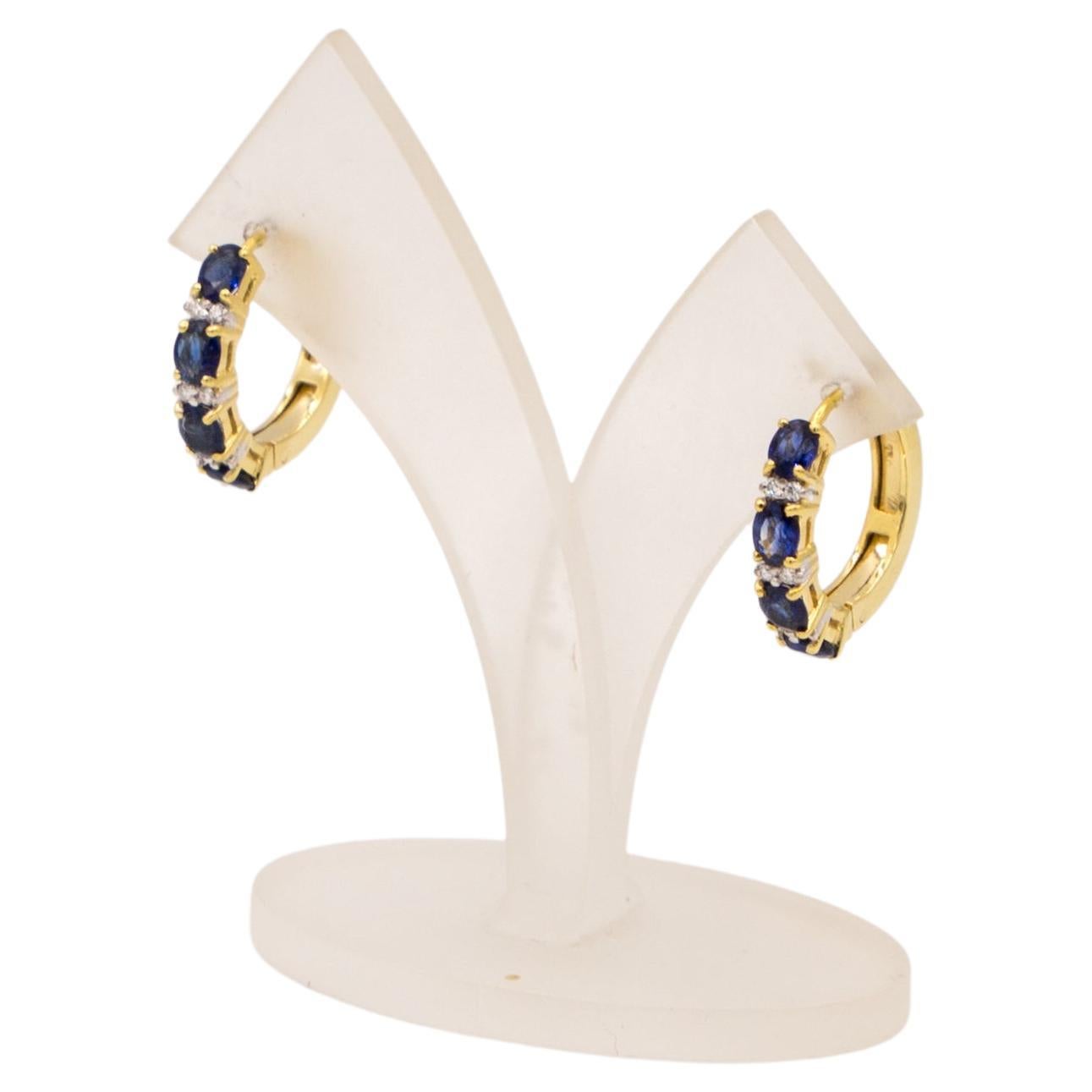 sapphire diamond hoop earrings 18 k gold
