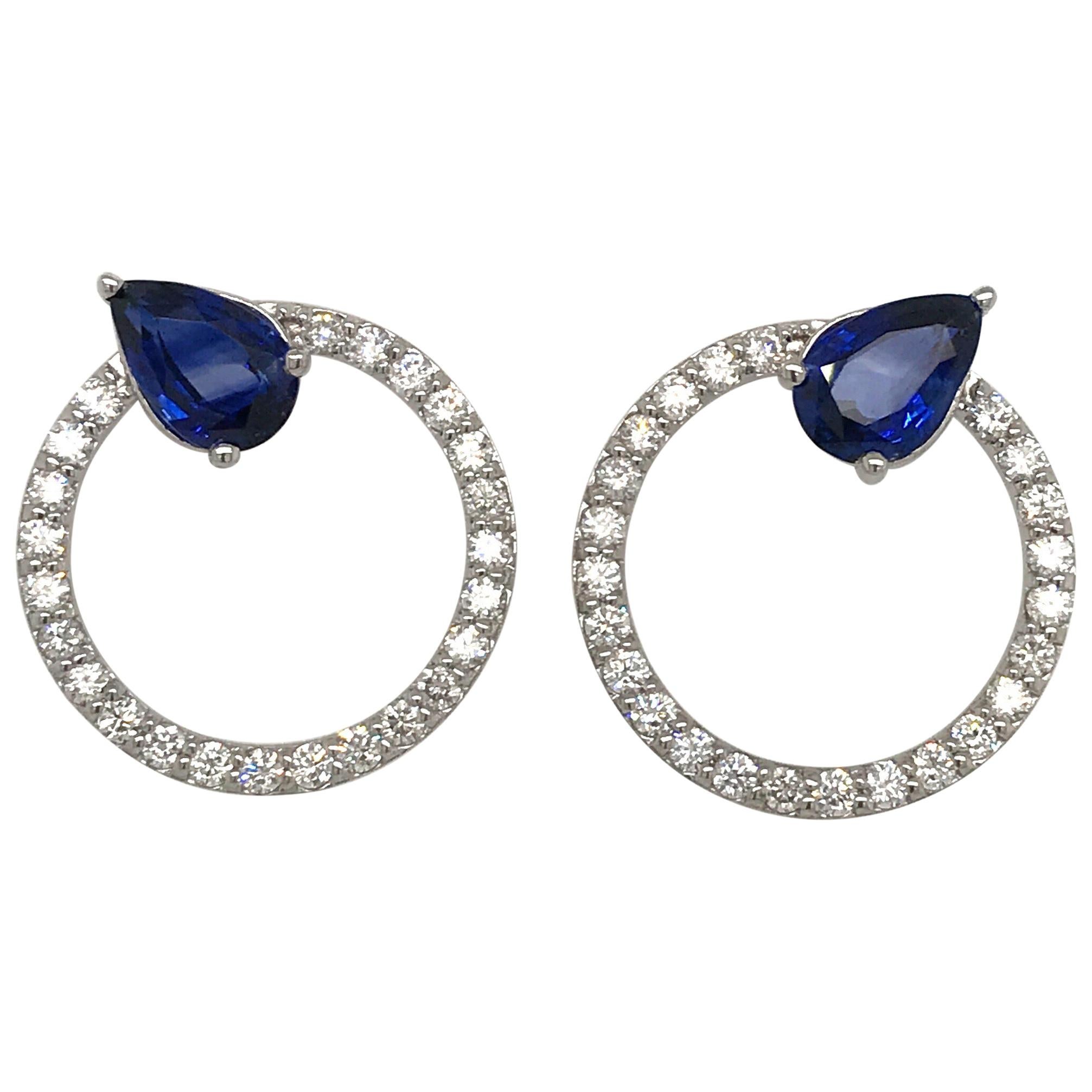 Sapphire Diamond Hoop Earrings 4.91 Carat 14 Karat White Gold