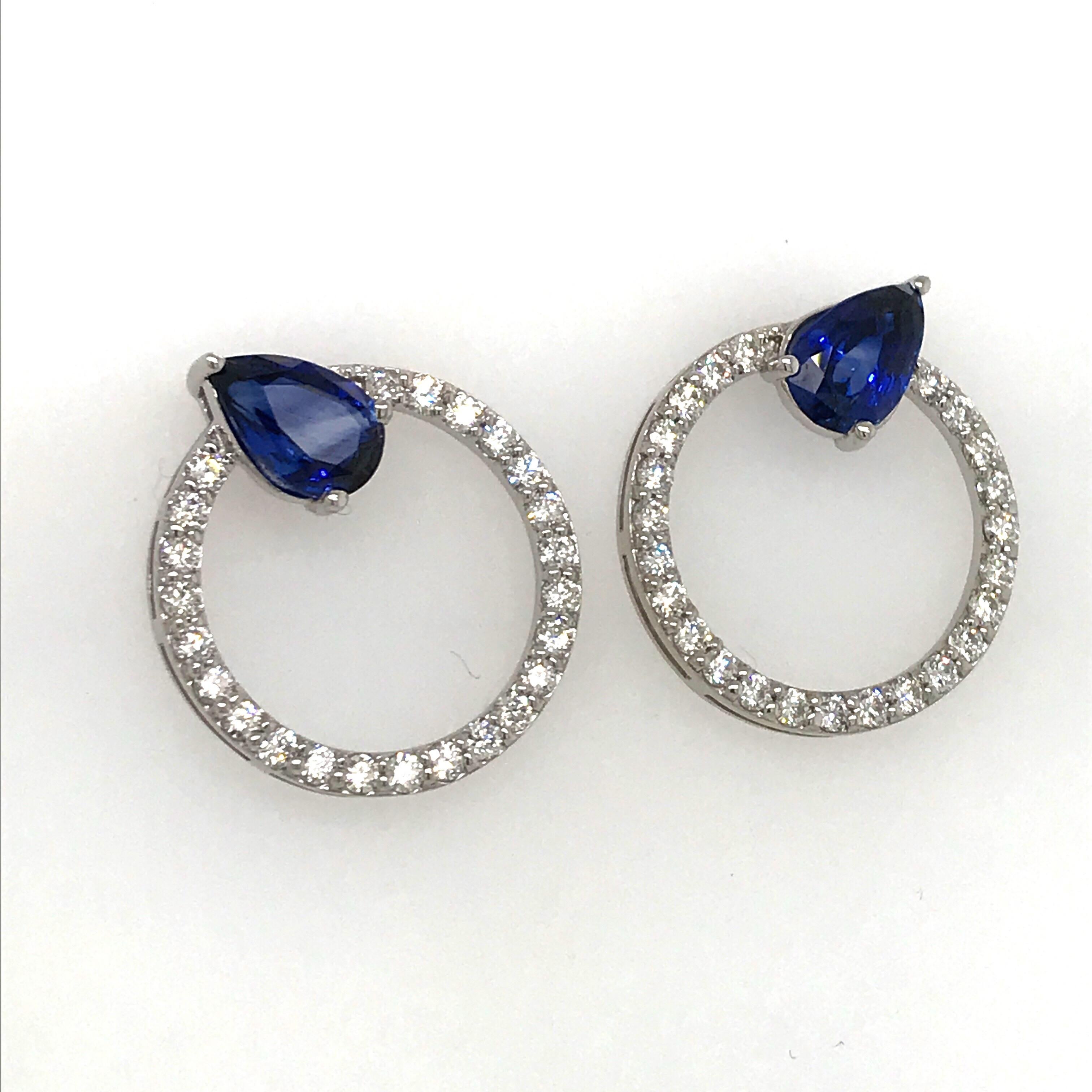 Contemporary Sapphire Diamond Hoop Earrings 4.91 Carat 14 Karat White Gold