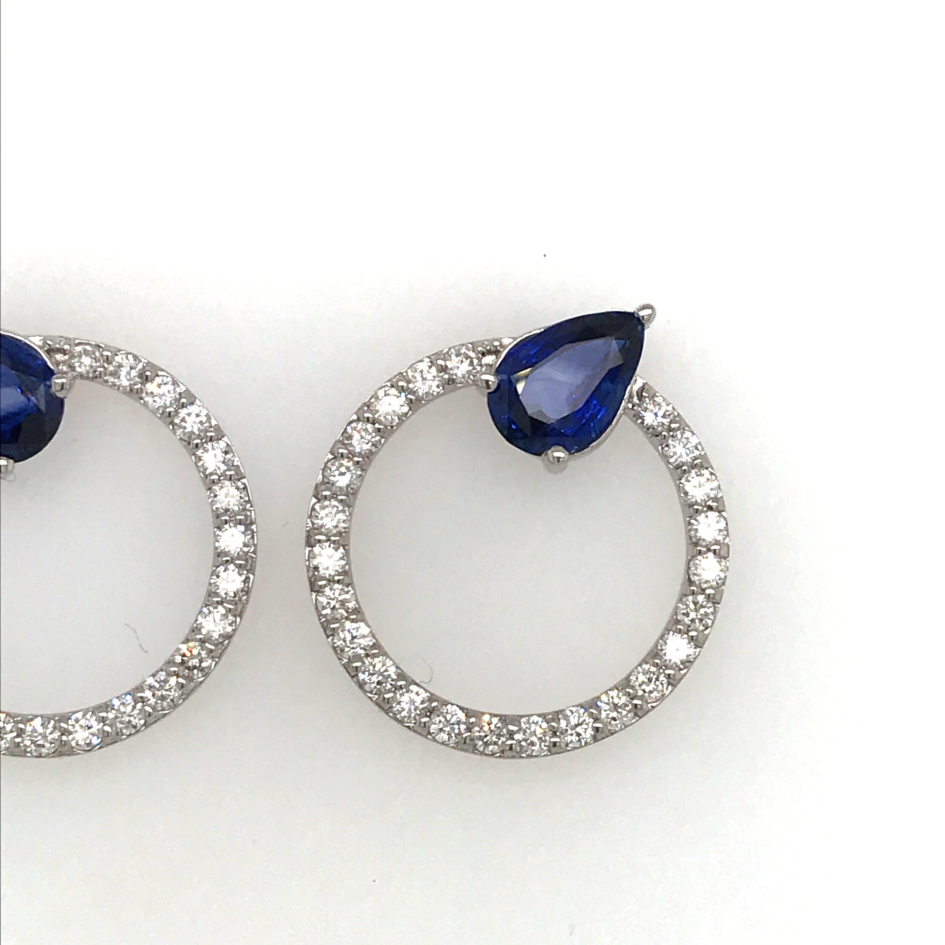 Sapphire Diamond Hoop Earrings 4.91 Carat 14 Karat White Gold In New Condition In New York, NY
