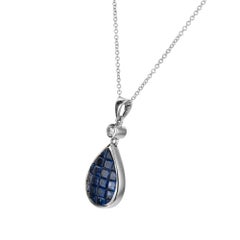 Sapphire Diamond Invisible Set White Gold Pendant Necklace
