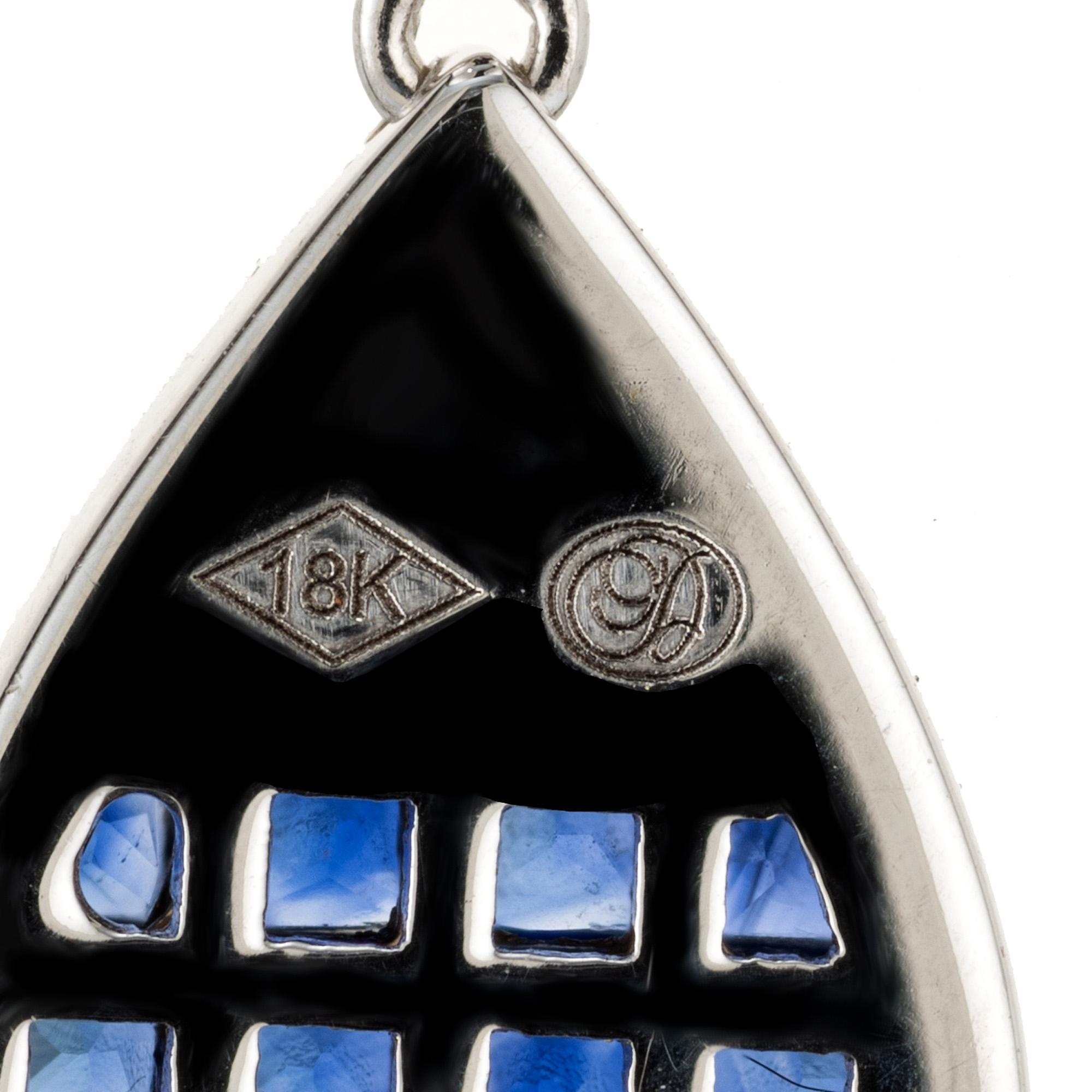 Sapphire Diamond Invisible Set White Gold Pendant Necklace In Good Condition For Sale In Stamford, CT