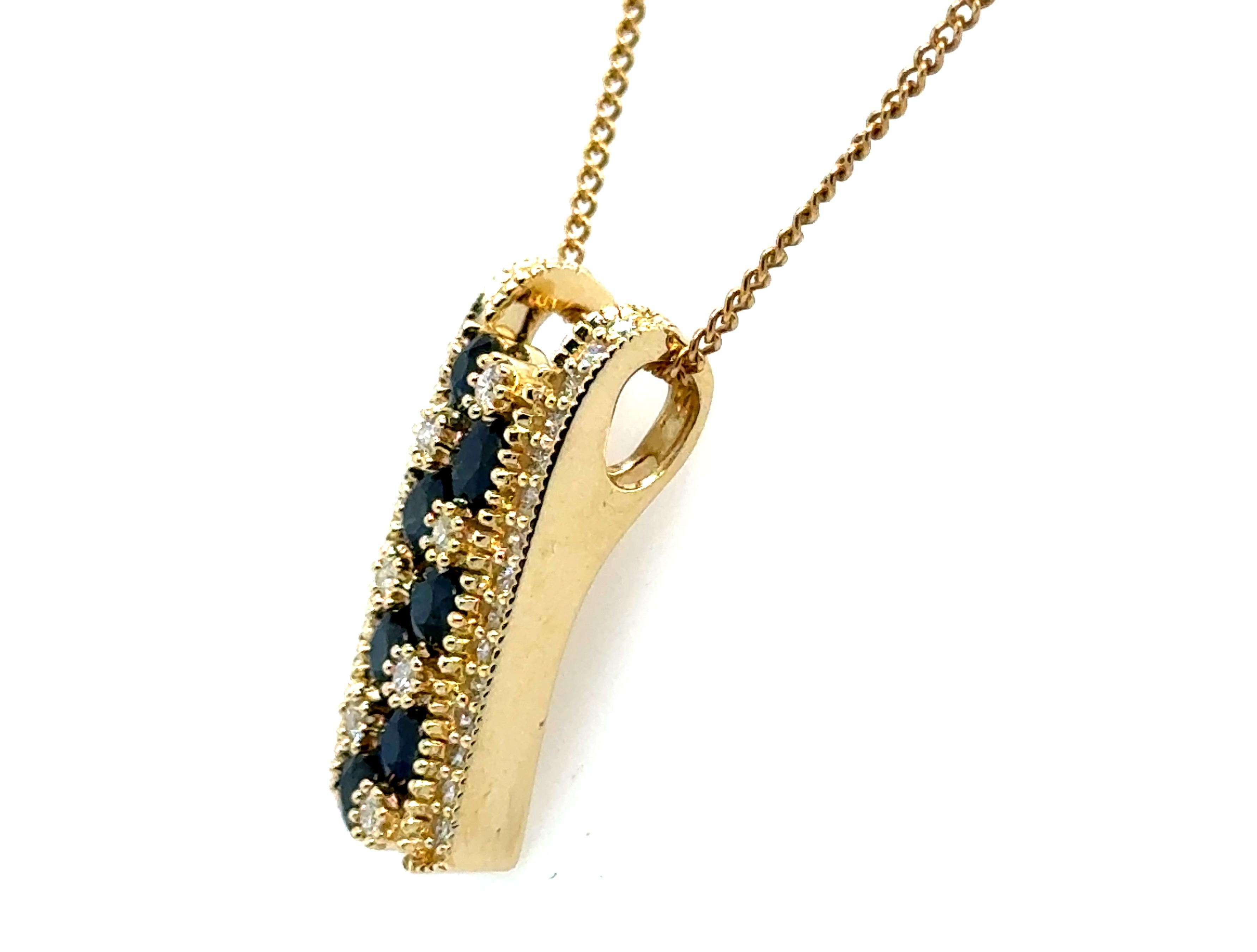 Taglio rotondo Ciondolo a scala con zaffiro e diamante 14K Diamante estratto 1 carato Pietra di nascita 1ct in vendita